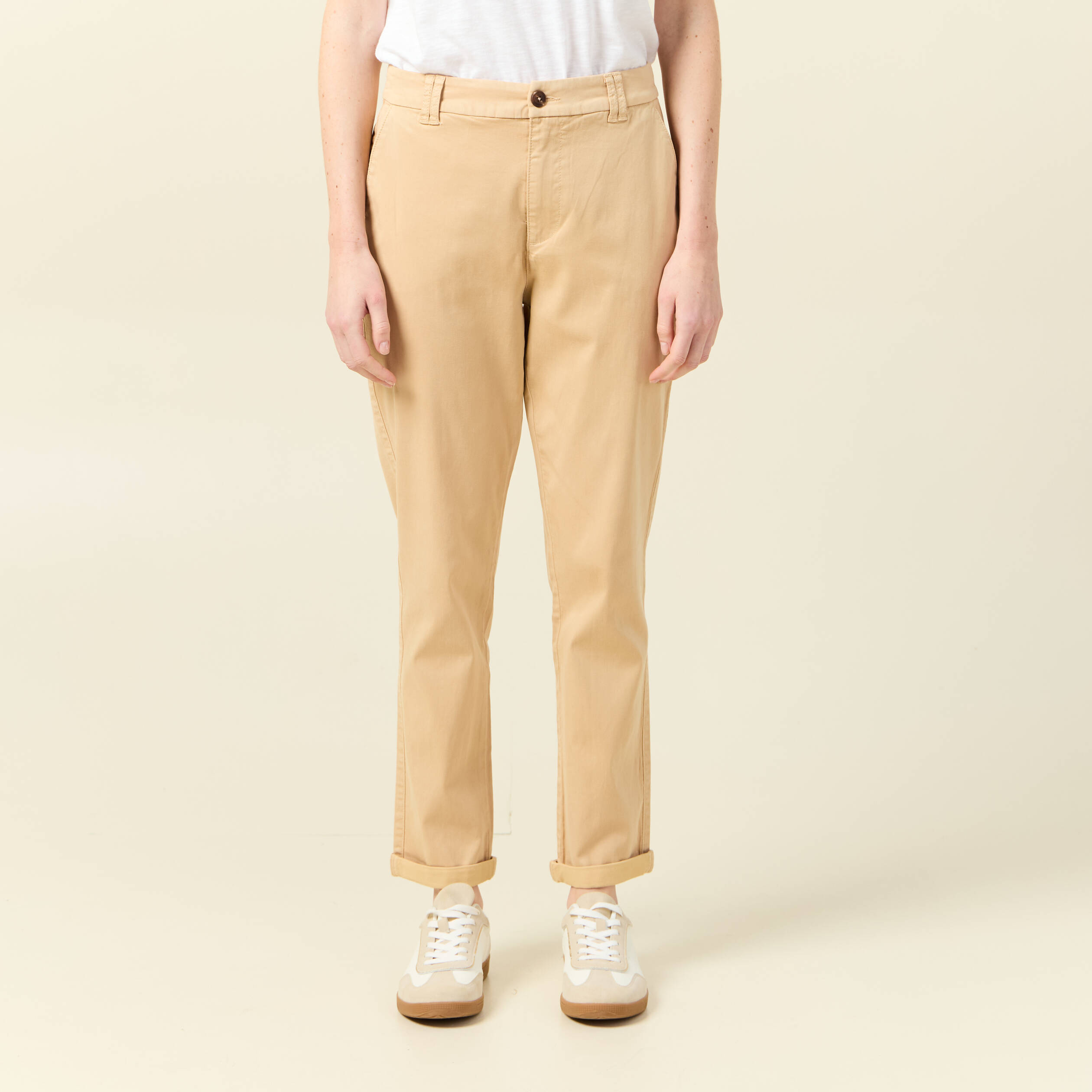 pantalon chino cigarette beige femme Pantalon chino cigarette beige femme