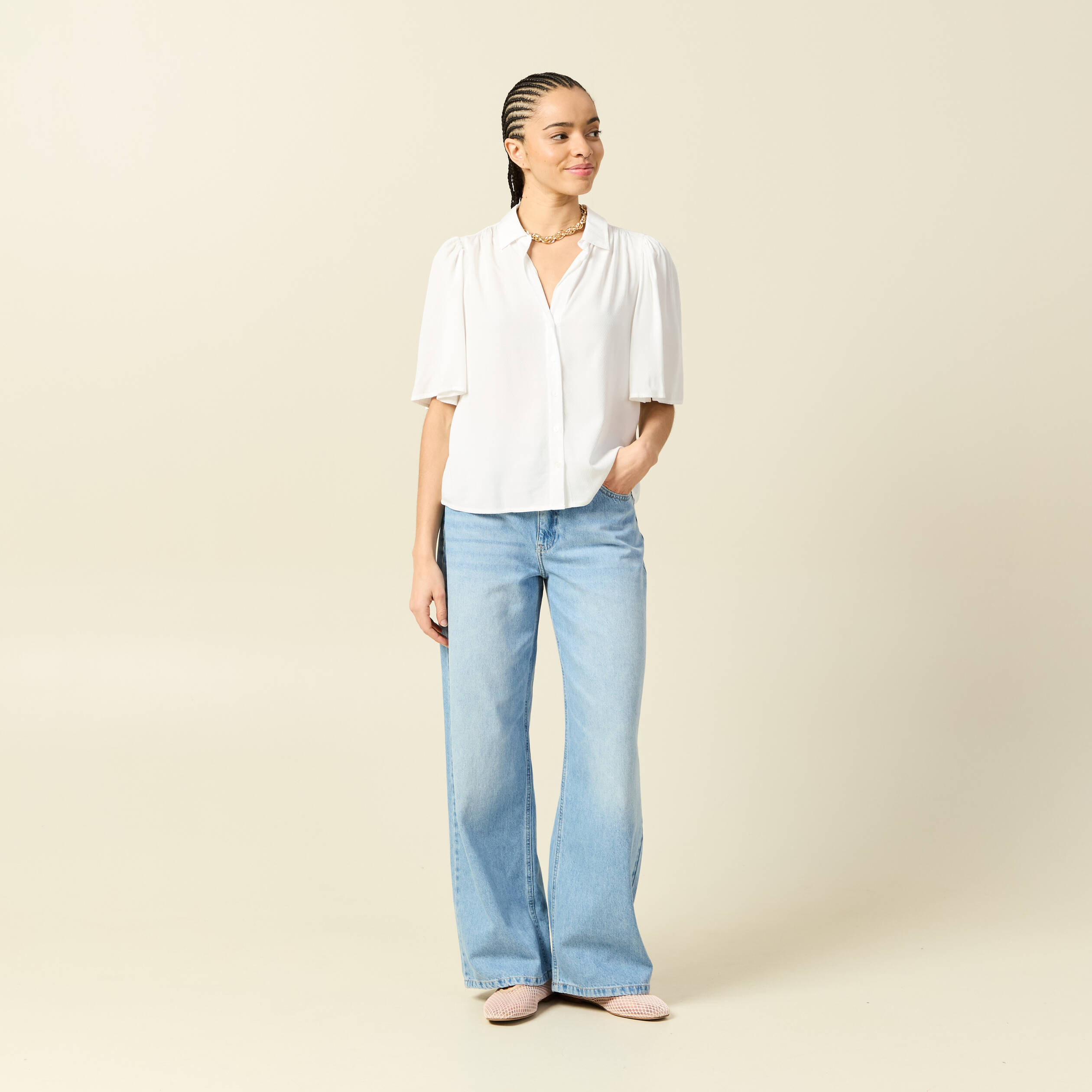 Chemise manches courtes ecru femme