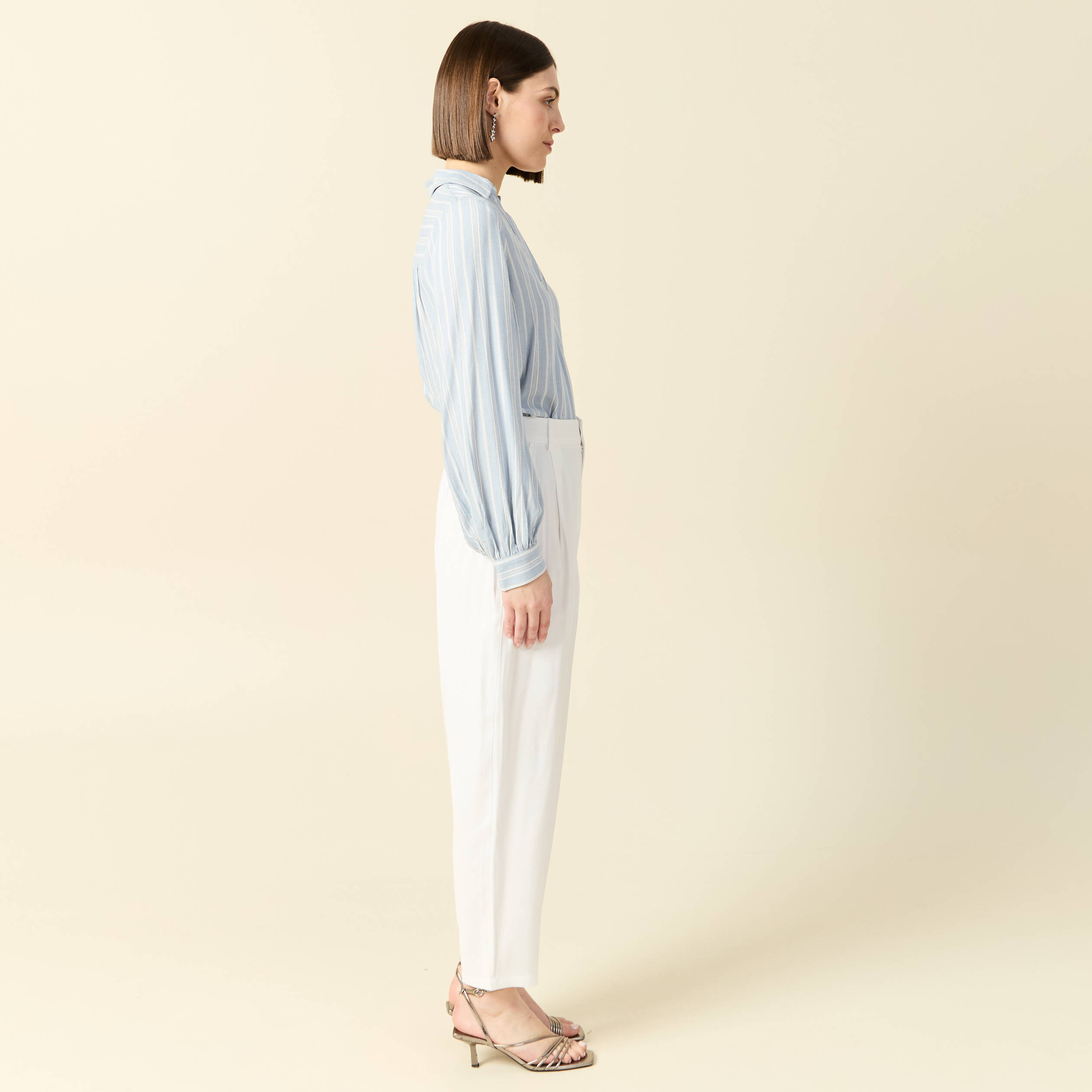pantalon slouchy taille haute blanc femme Pantalon slouchy taille haute blanc femme