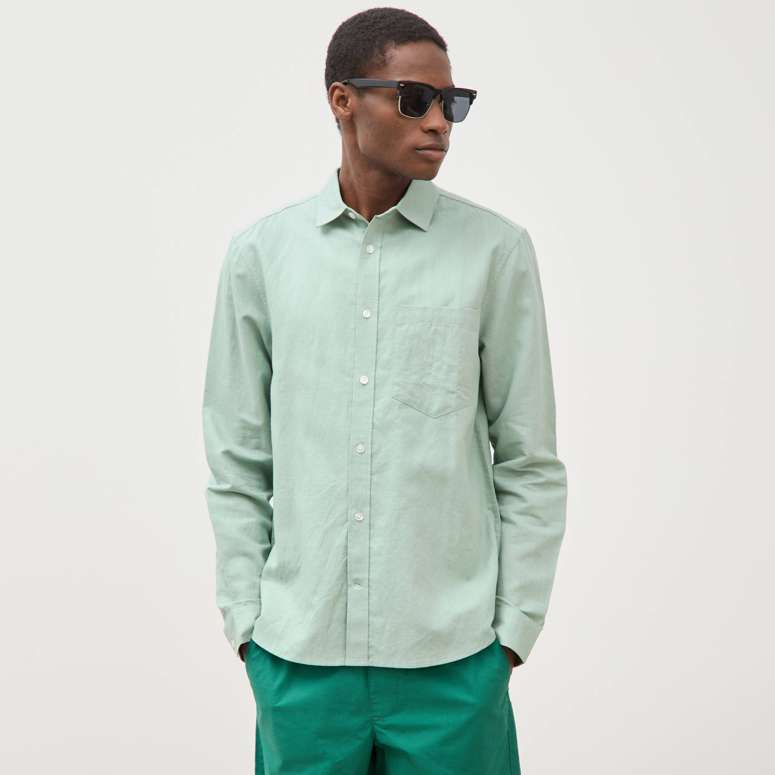 Chemise manches longues vert pastel homme