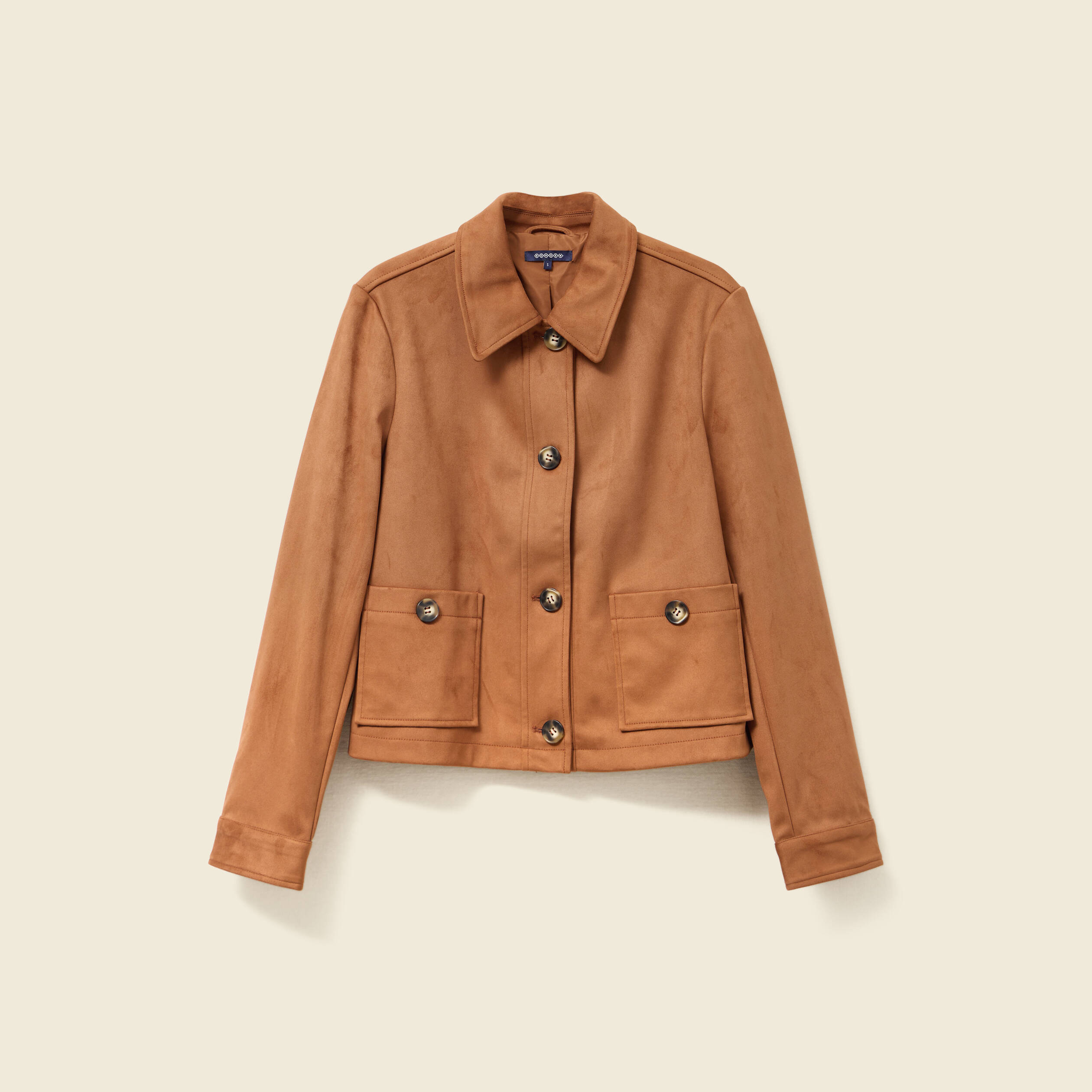 Veste manches longues col classique camel femme