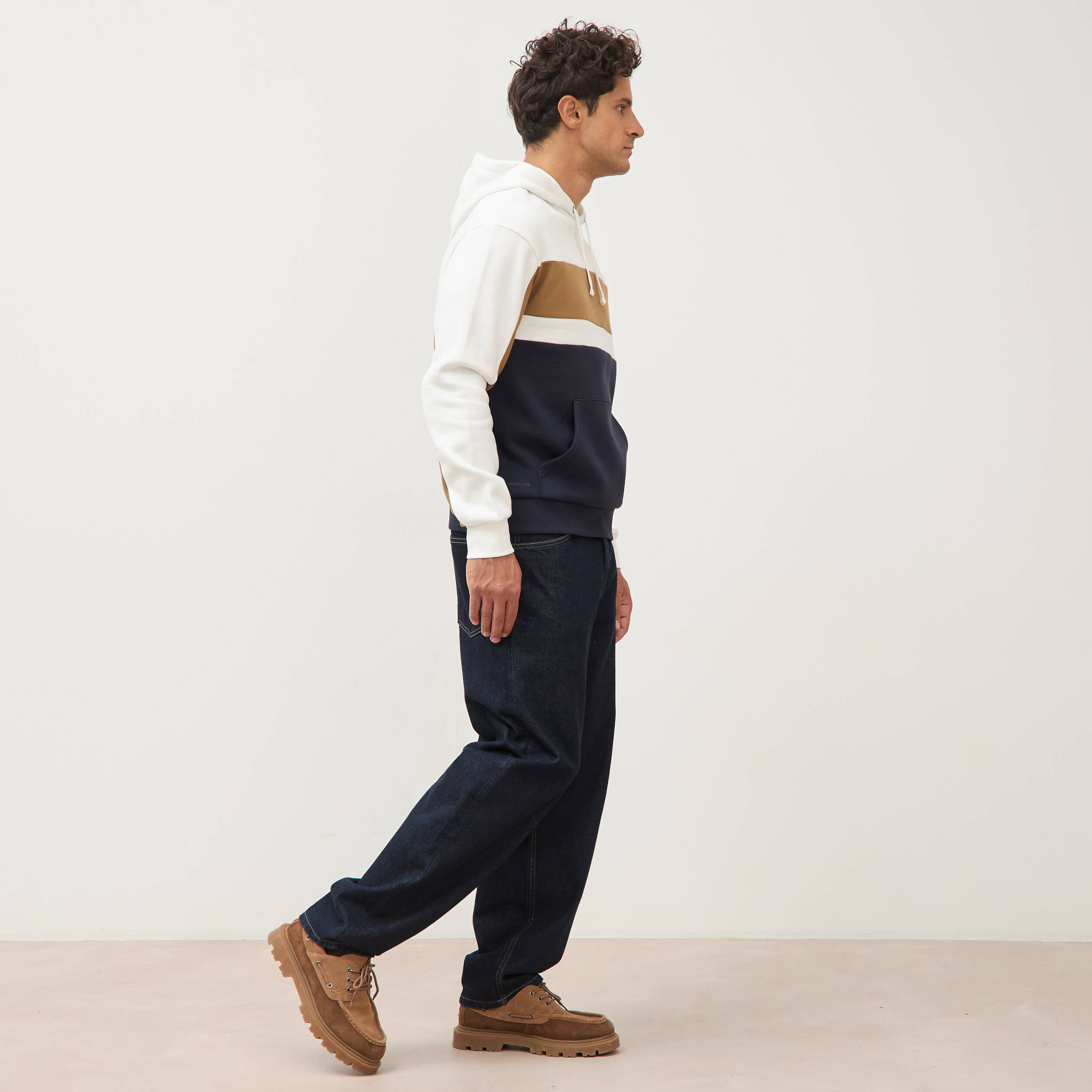 Sweat &agrave; capuche manches longues ecru homme