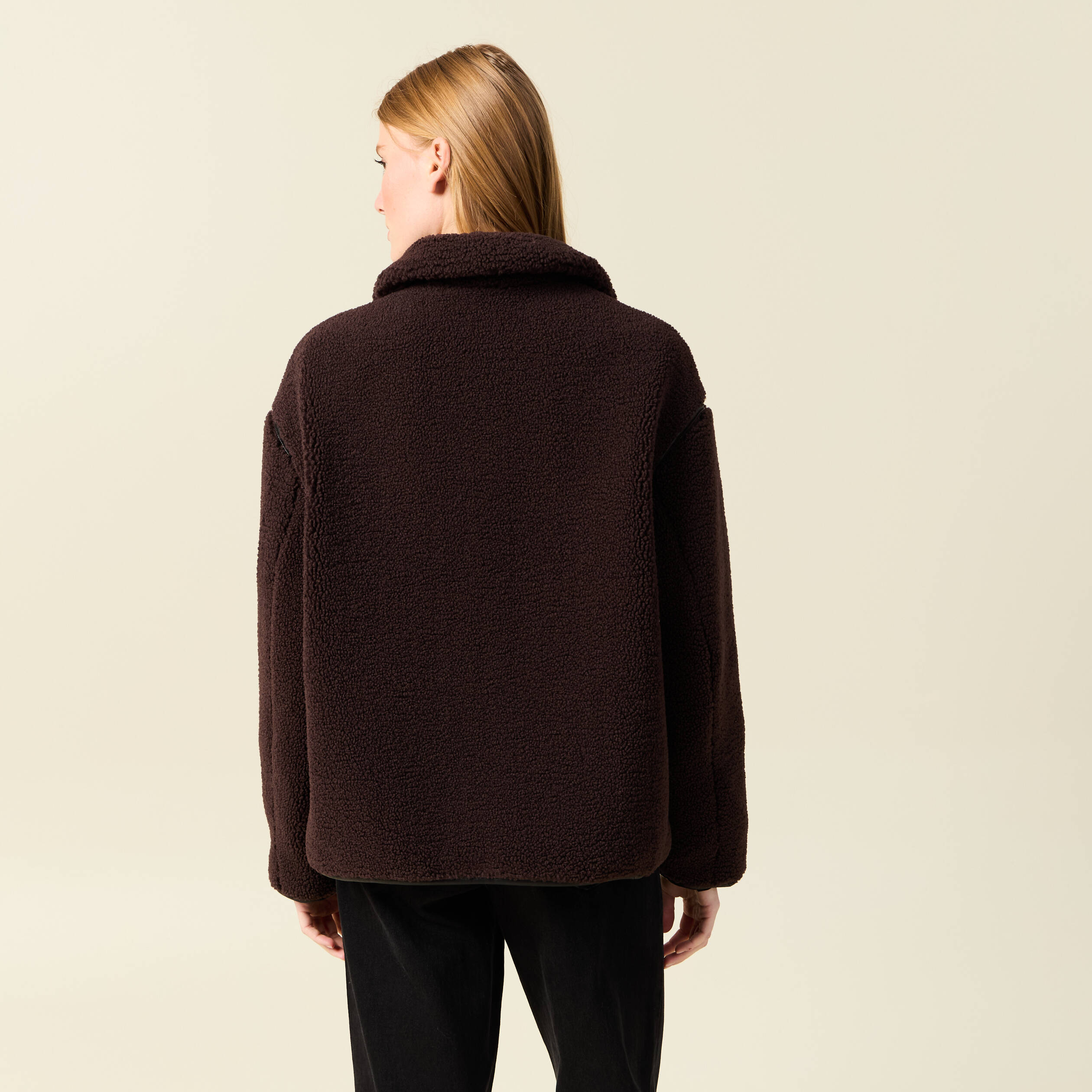 manteau court droit effet polaire marron fonce femme Manteau court droit effet polaire marron foncé femme