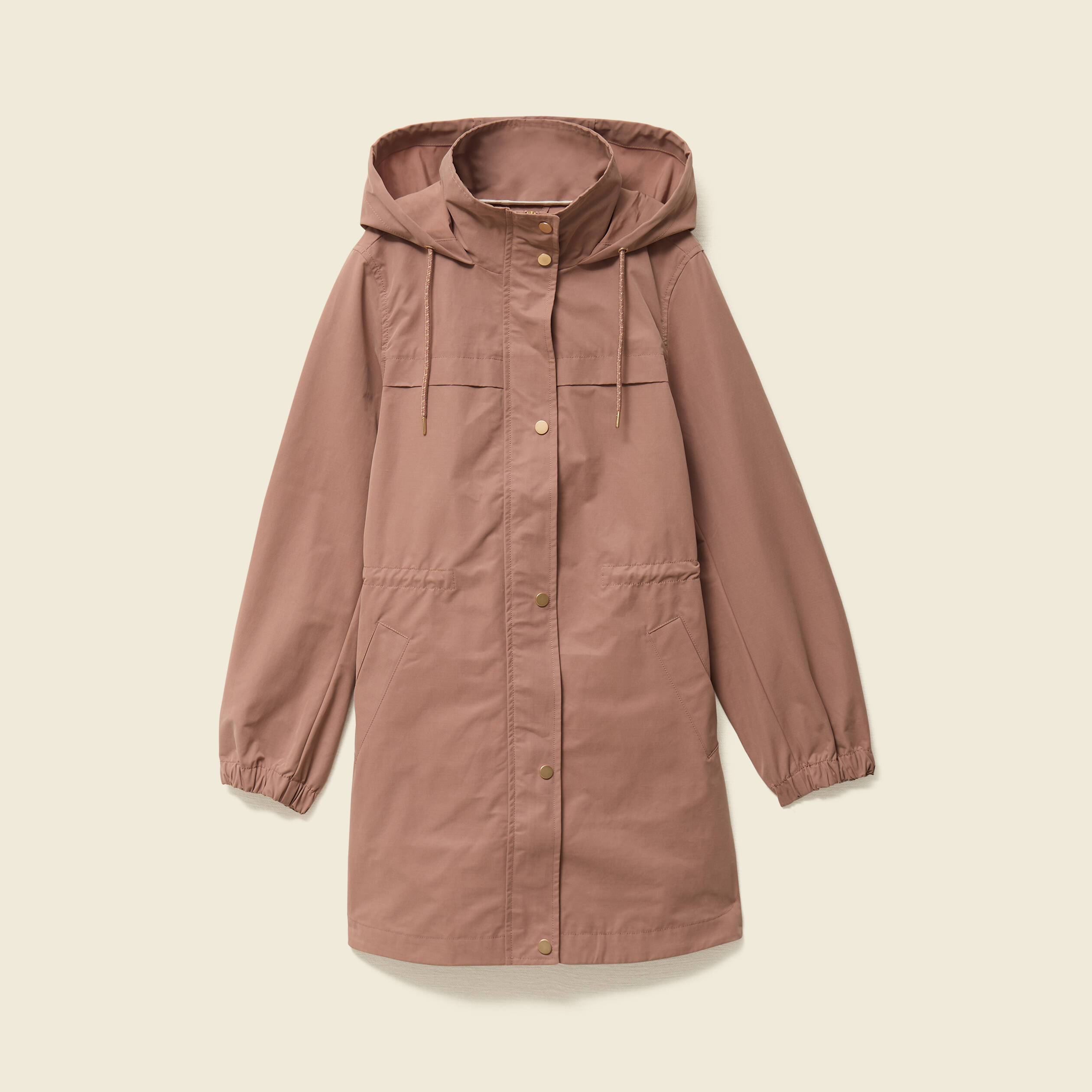 Parka longue droite d&eacute;perlante &agrave; capuche marron clair femme