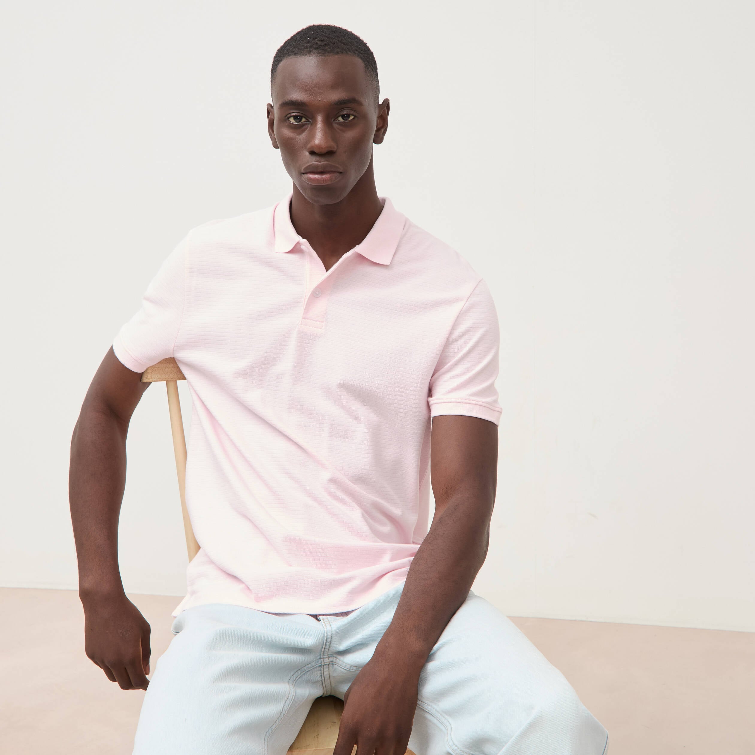 Polo cintr&eacute; en coton manches courtes rose homme