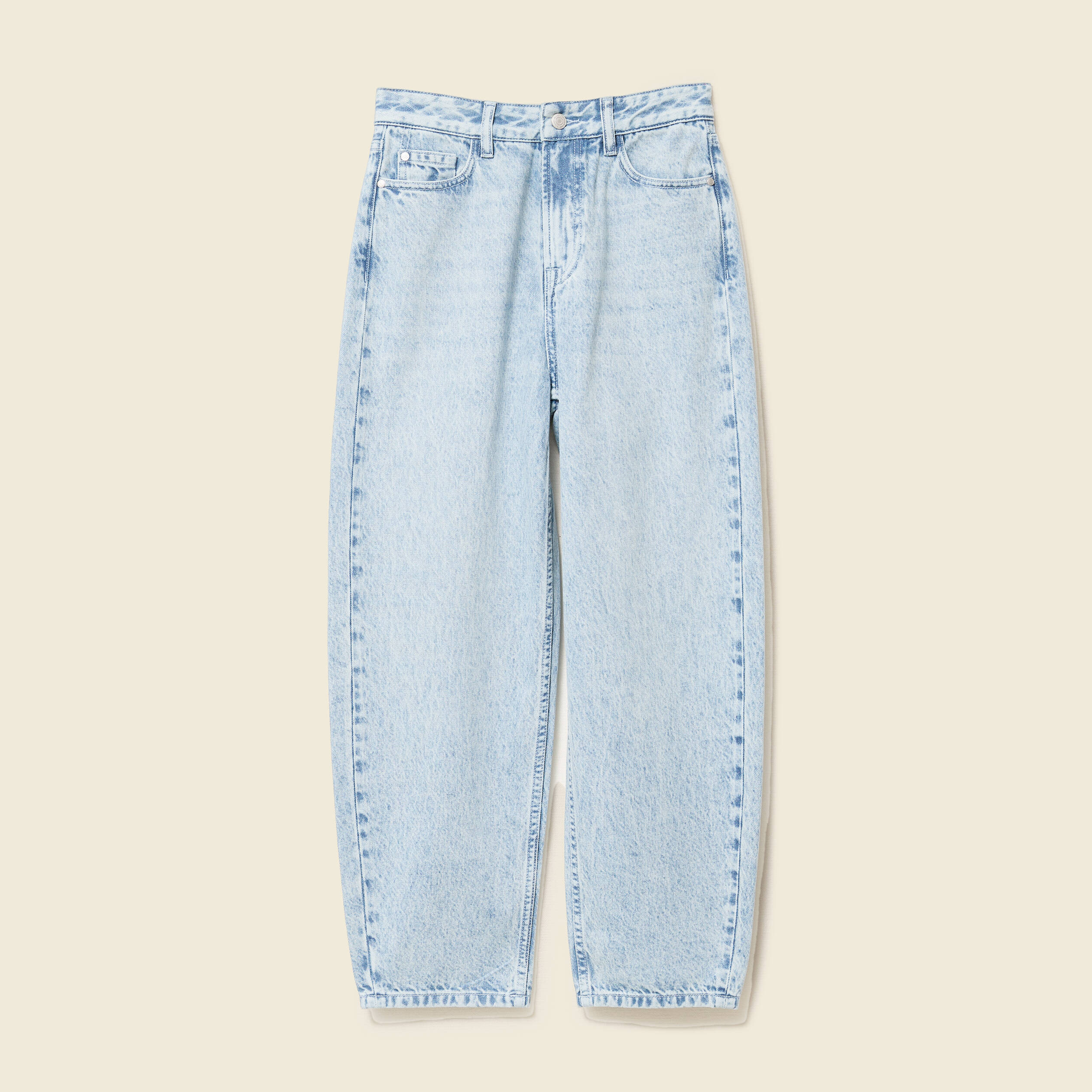 Jeans slouchy taille haute en coton denim bleach femme