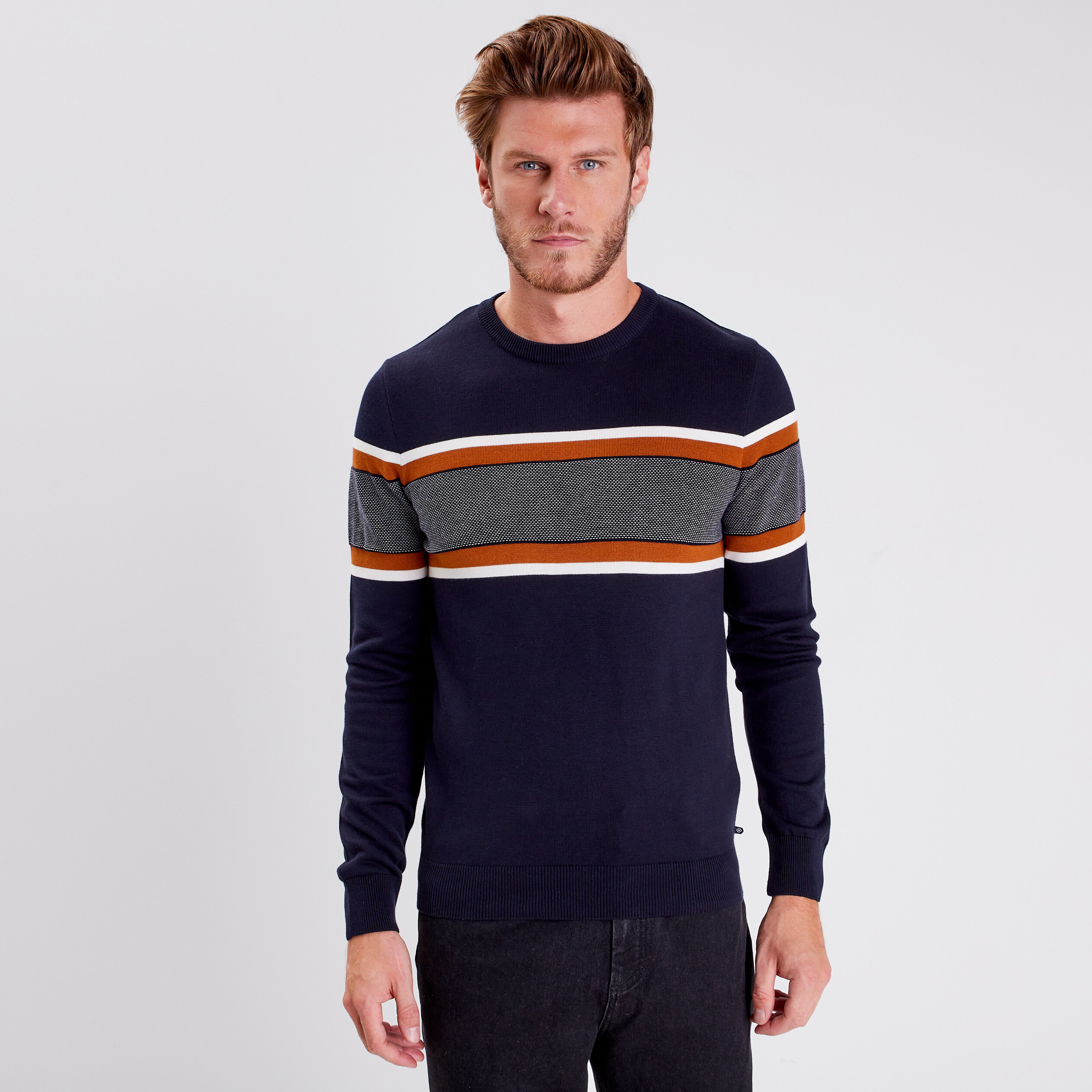 pull manches longues bleu fonce homme Pull manches longues bleu foncé homme