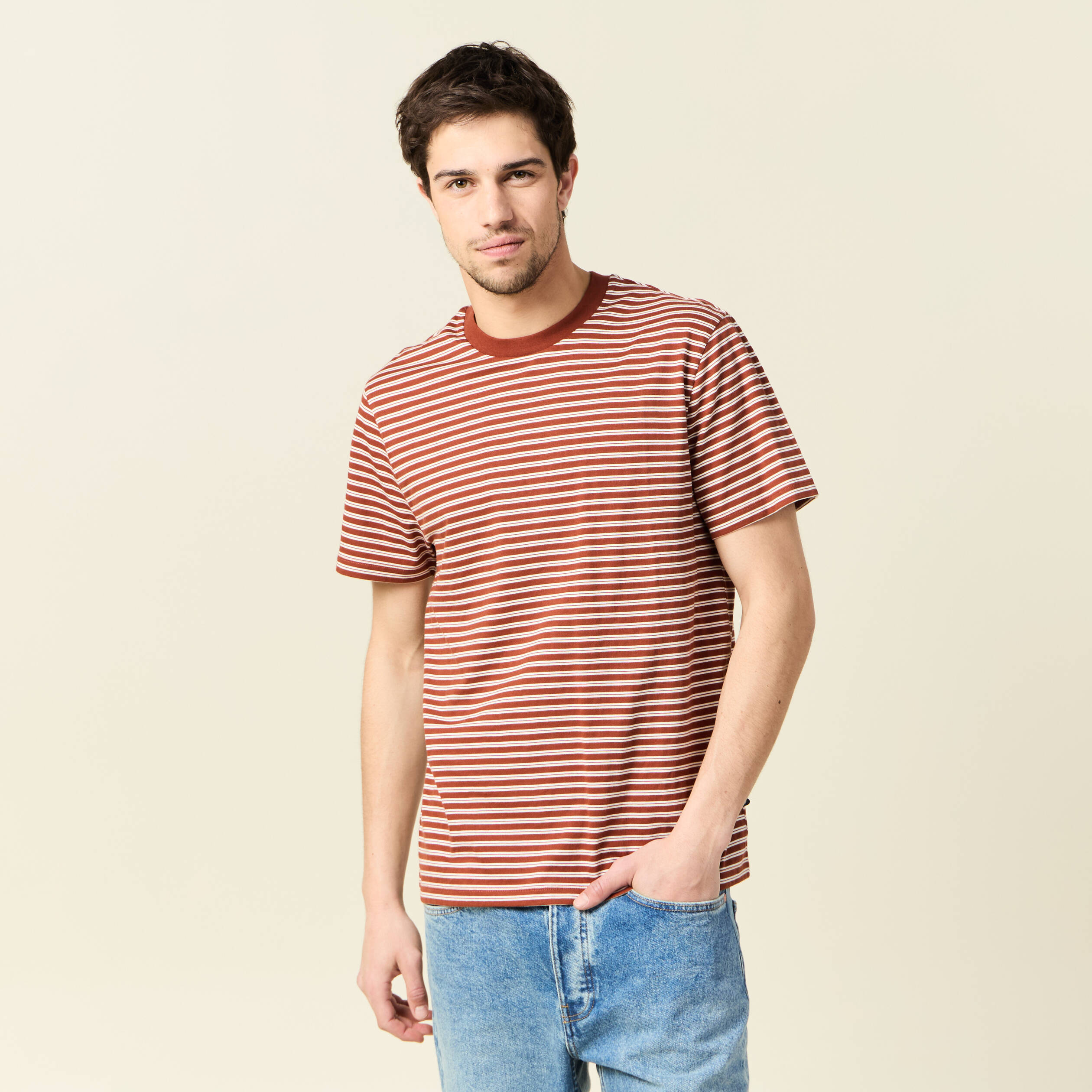 t shirt manches courtes marron cognac homme T-shirt manches courtes marron cognac homme