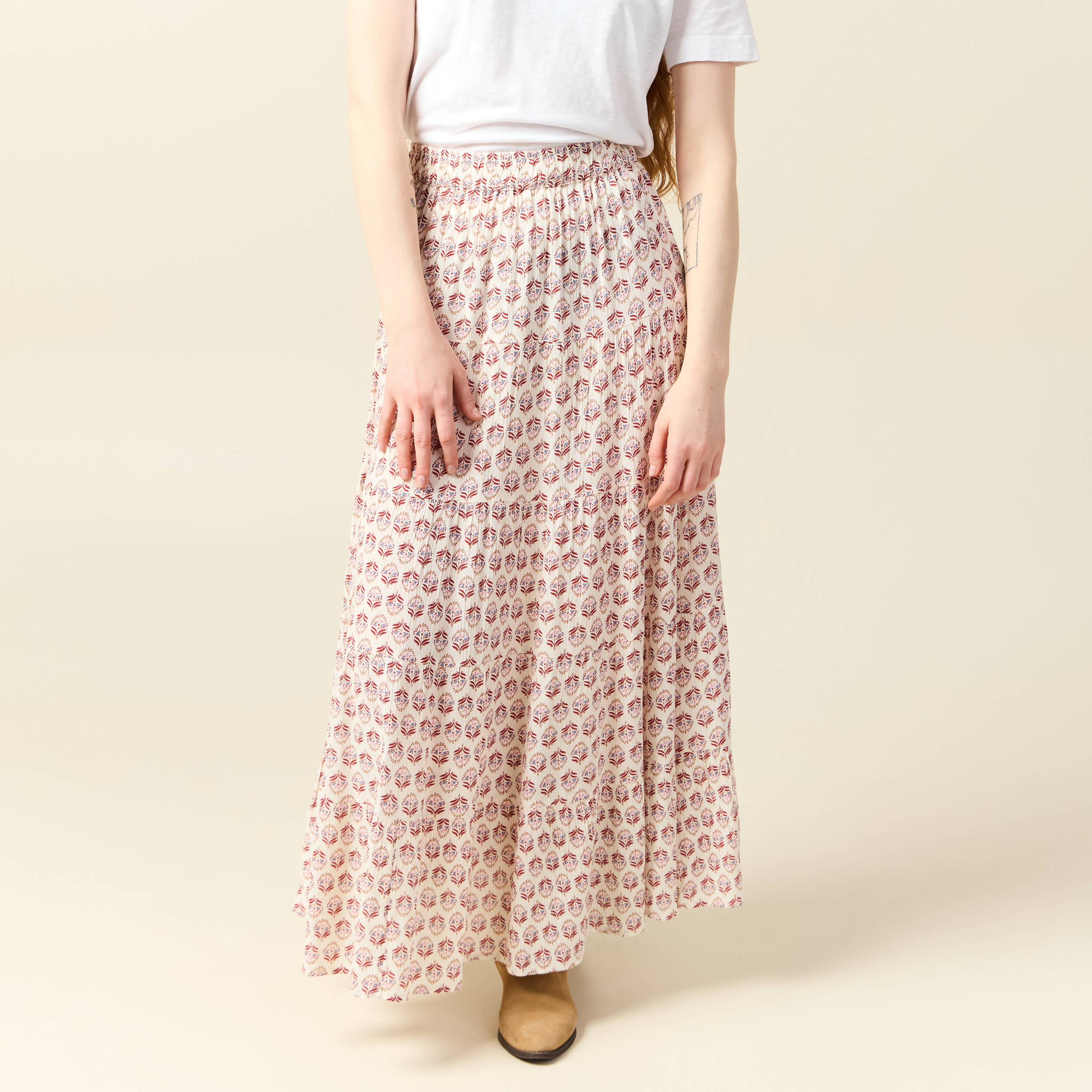 jupe longue droite fluide ivoire femme Jupe longue droite fluide ivoire femme