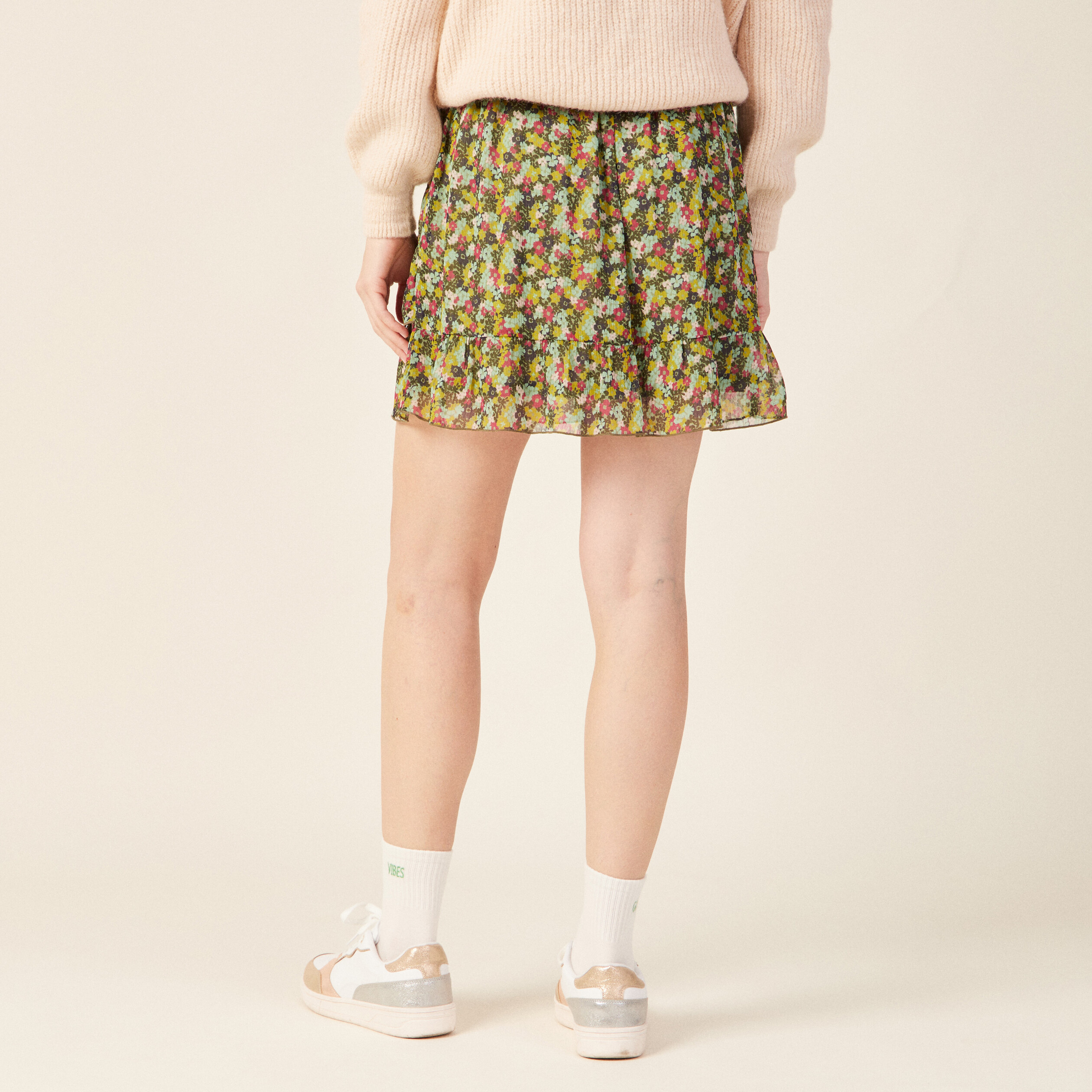 jupe droite volantee vert kaki femme Jupe droite volantée vert kaki femme