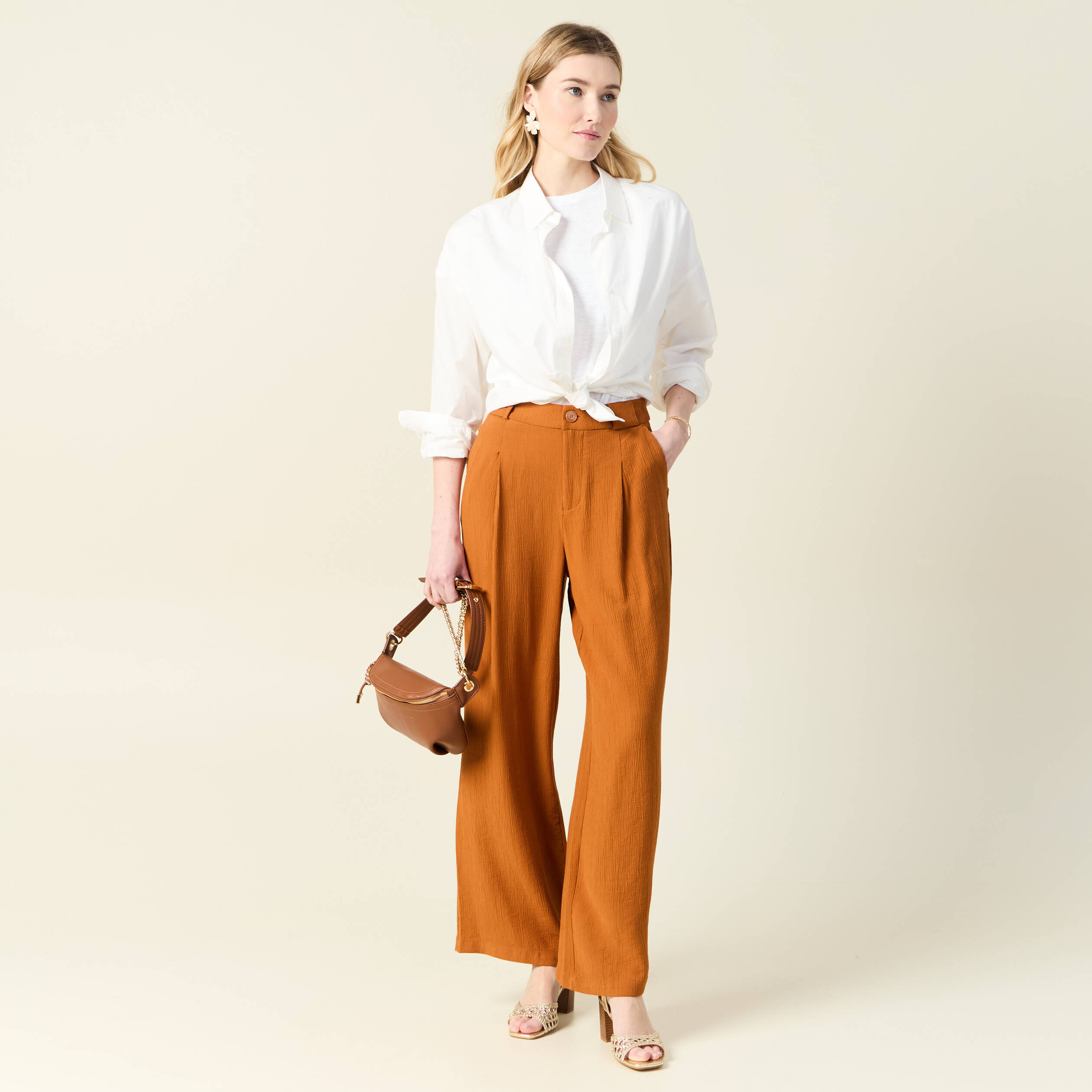 pantalon large fluide marron femme Pantalon large fluide marron femme