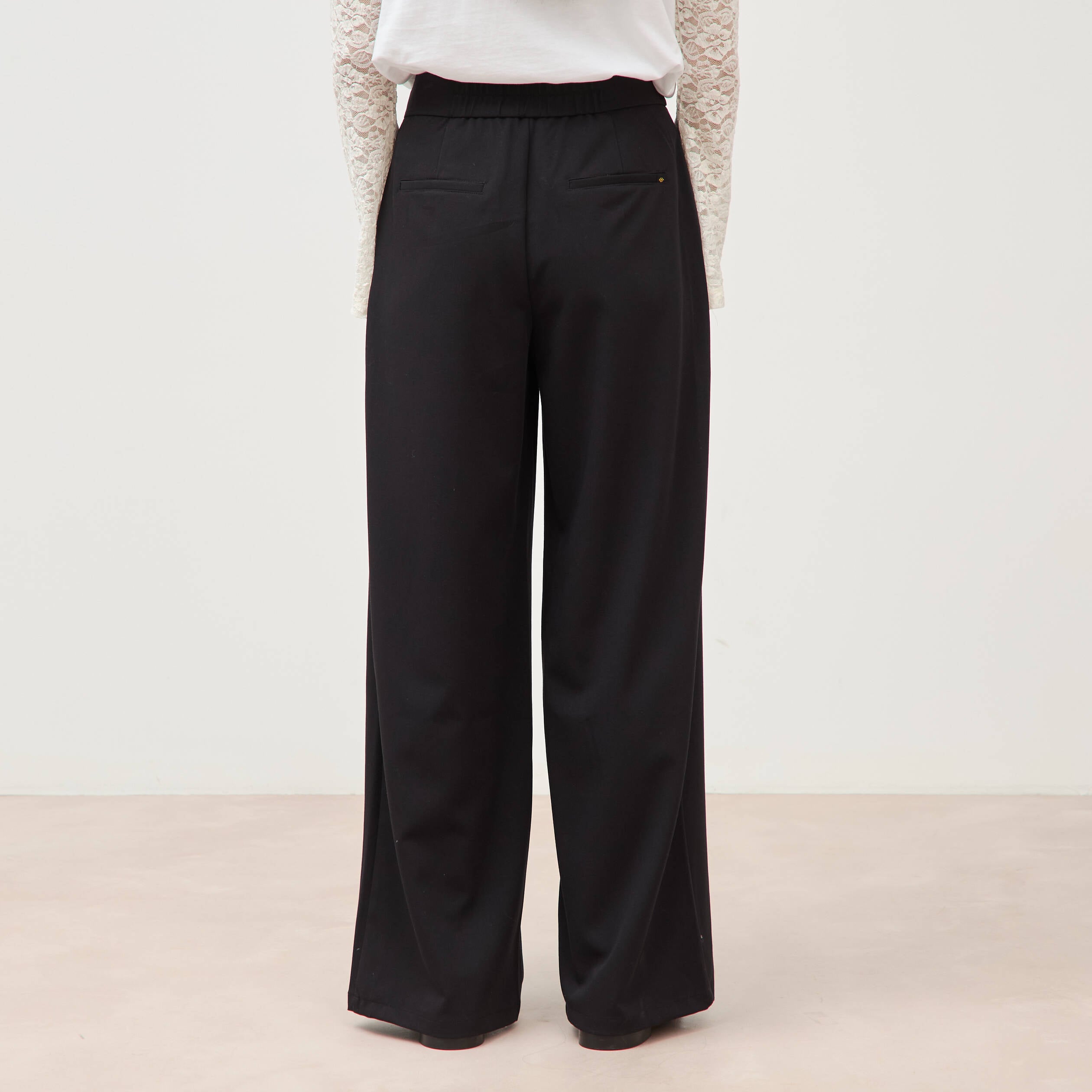 Pantalon large taille haute fluide noir femme
