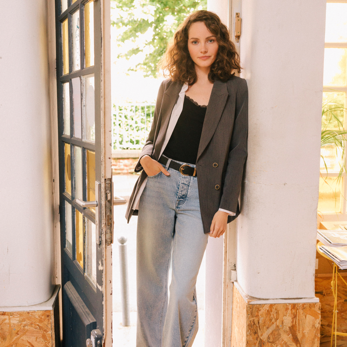 veste blazer double boutonnage gris femme Veste blazer double boutonnage gris femme