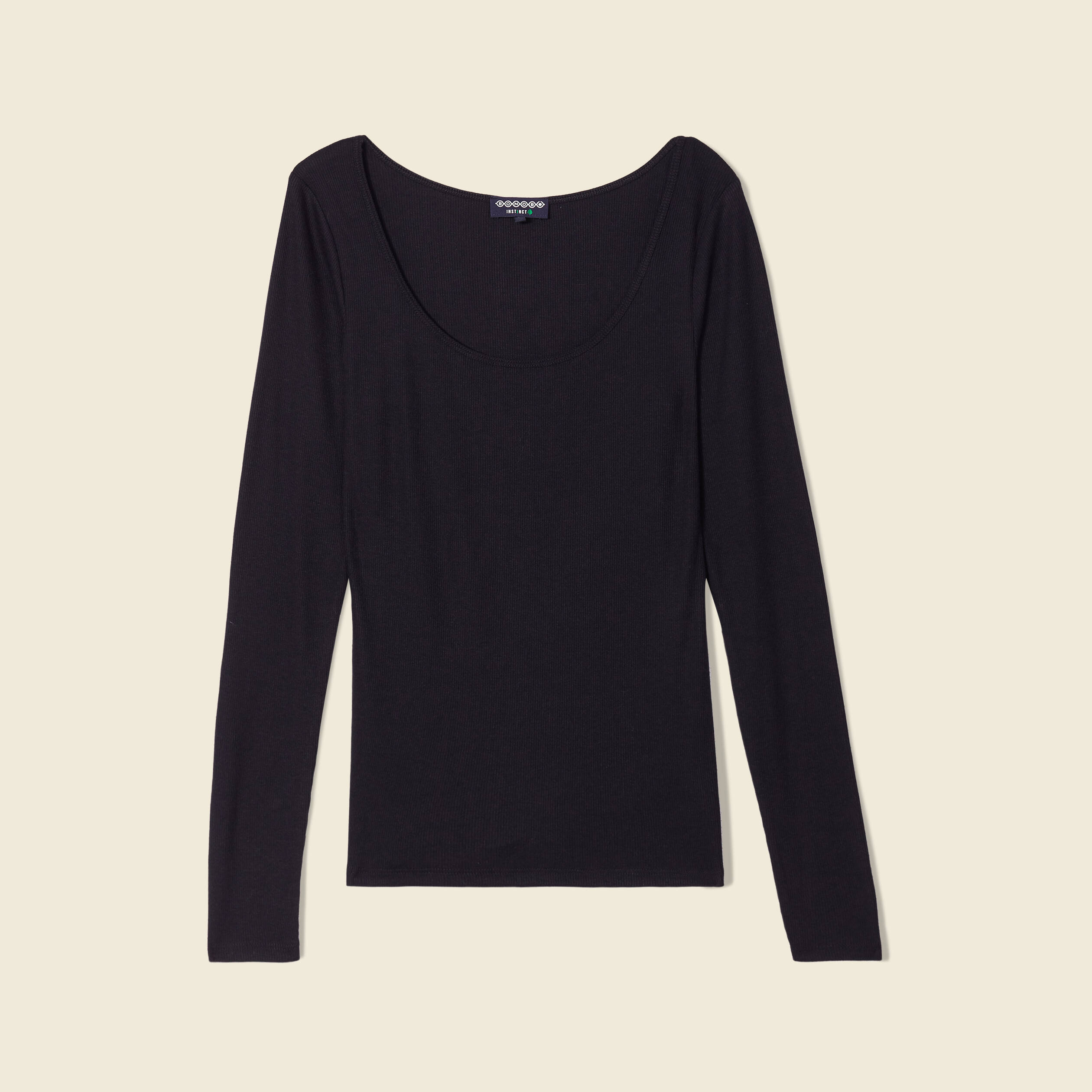 t shirt cotele eco responsable noir femme T-shirt côtelé éco-responsable noir femme