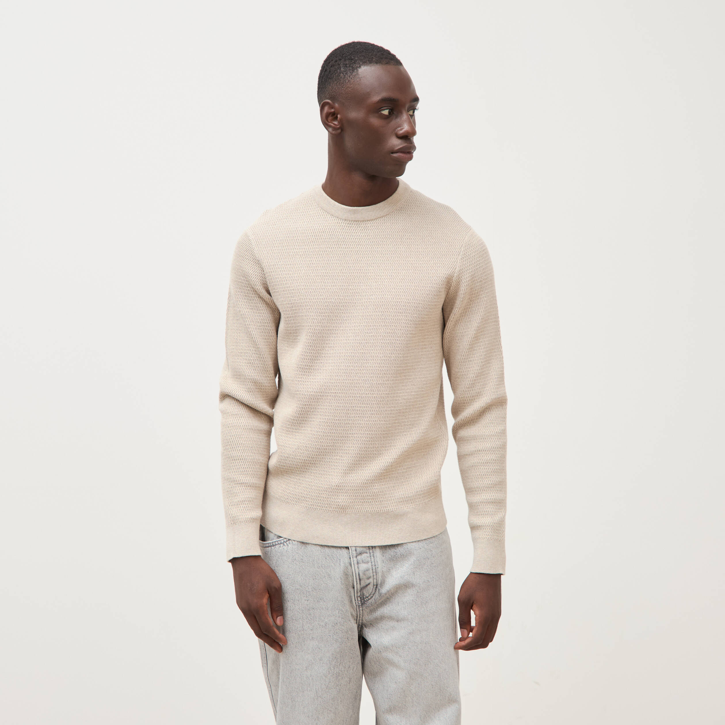 Pull droit manches longues sable homme
