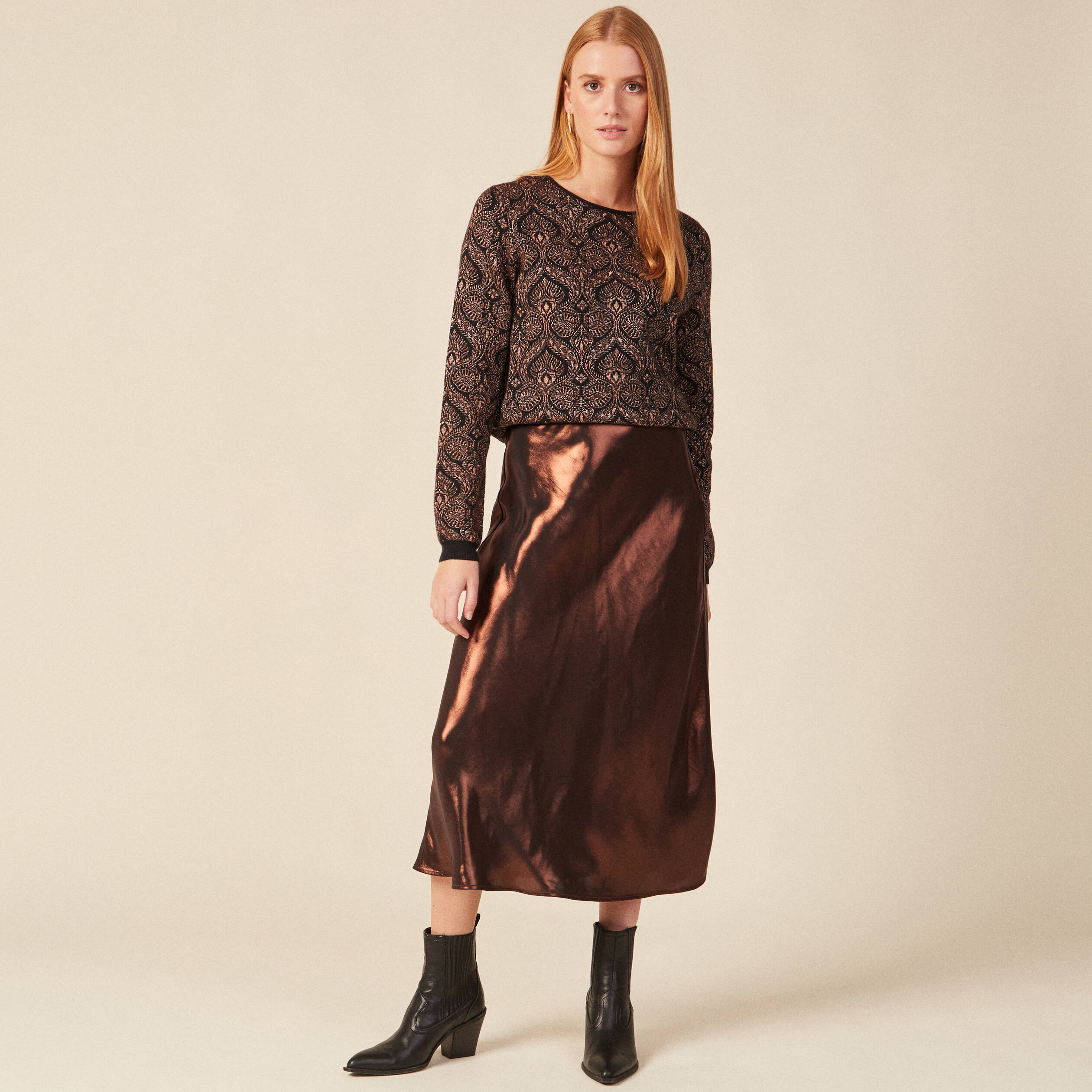 Pull manches longues rouge foncé femme