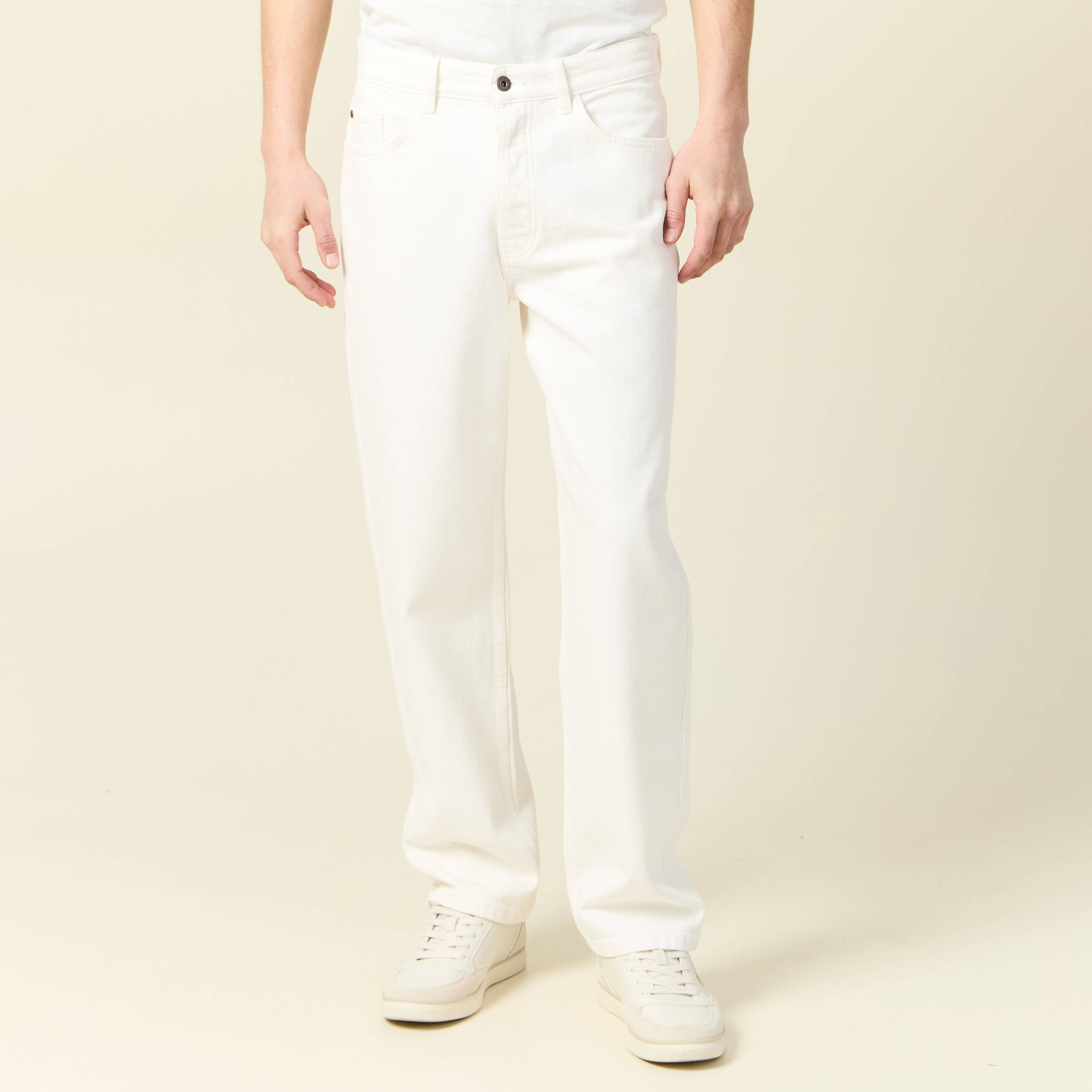Jeans large relaxed denim blanc homme