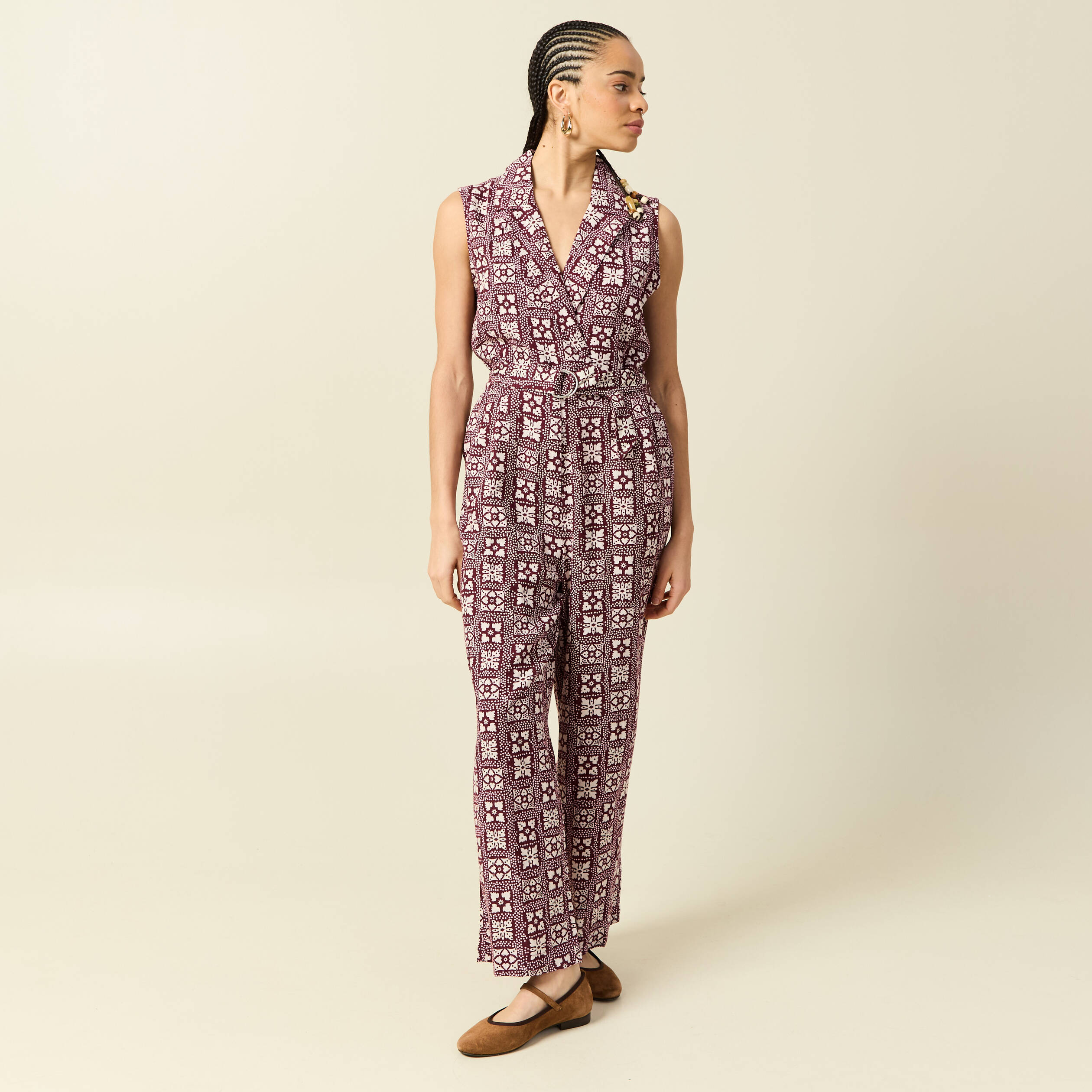 Combinaison salopette sans manches bordeaux femme