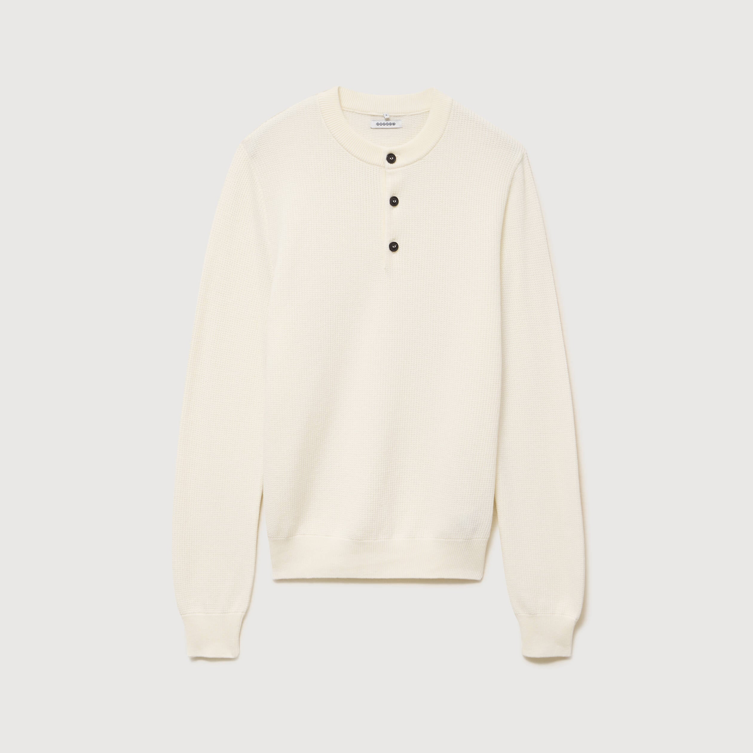 Pull droit col mao manches longues ecru homme