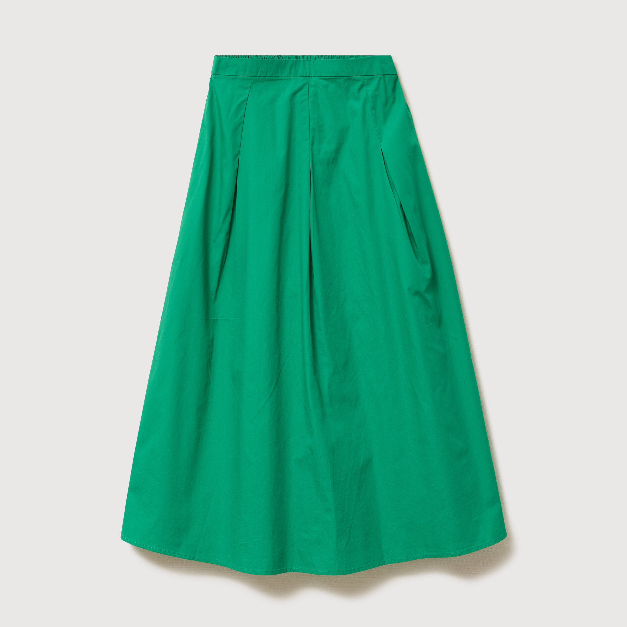 Jupe longue &eacute;vas&eacute;e en coton ray&eacute; vert femme