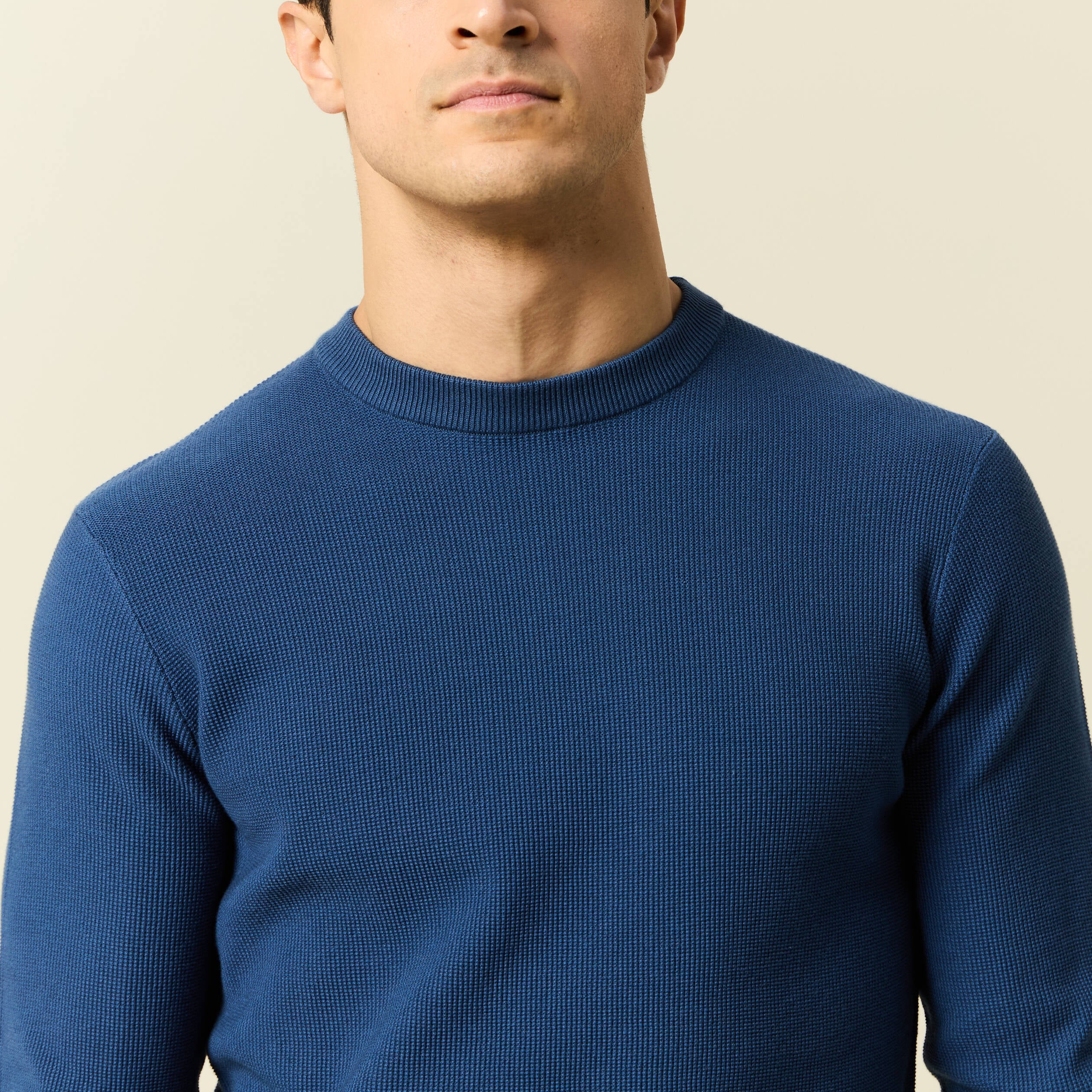 Pull fin col rond manches longues bleu fonc&eacute; homme