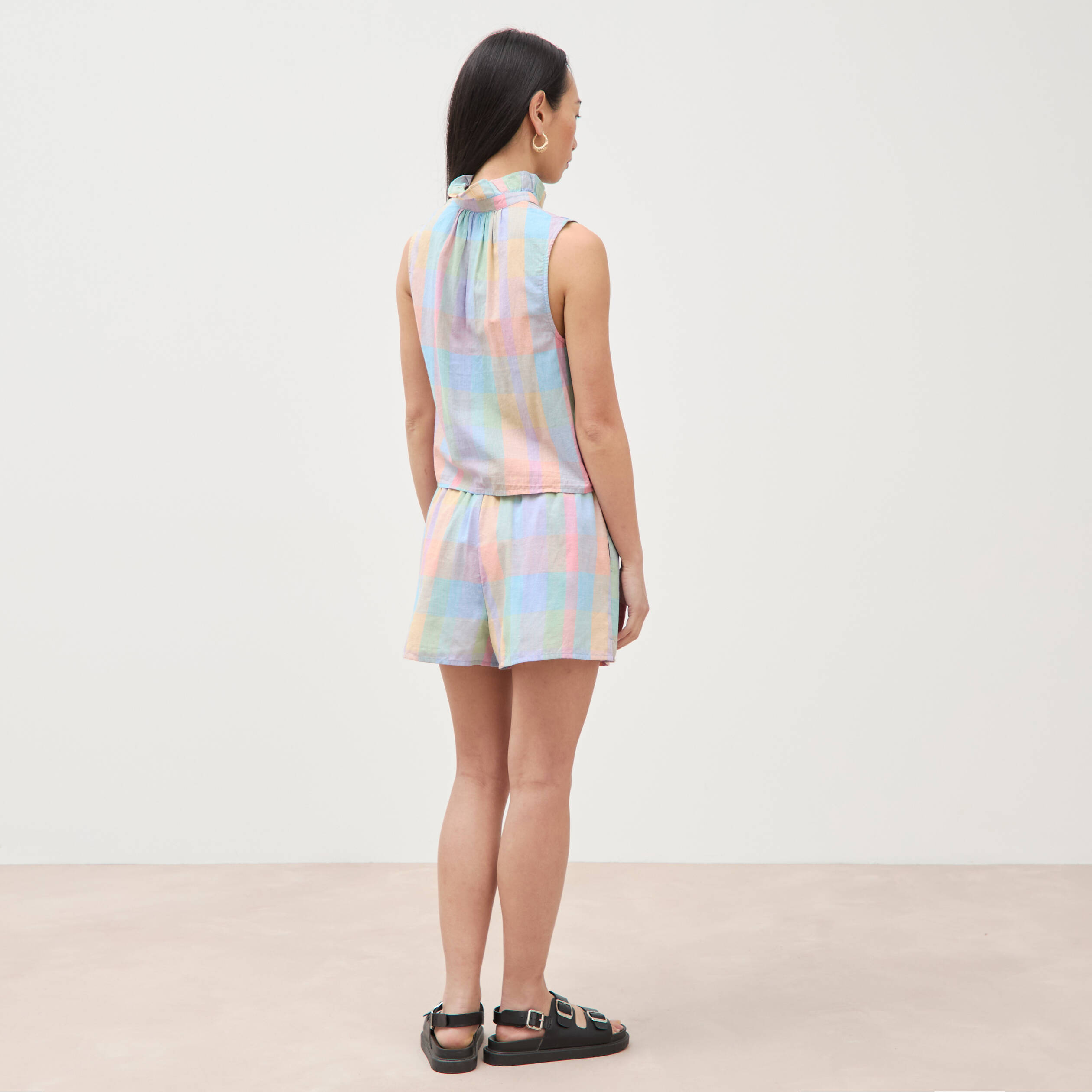 Top sans manches col montant en coton multicolore femme