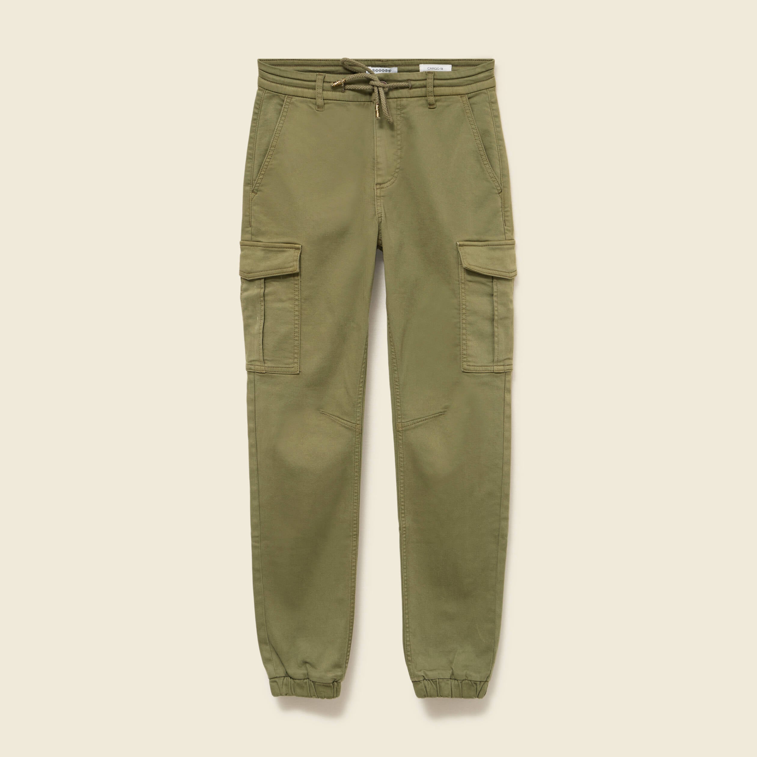 Pantalon cargo battle 7/8&egrave;me en maille vert kaki femme