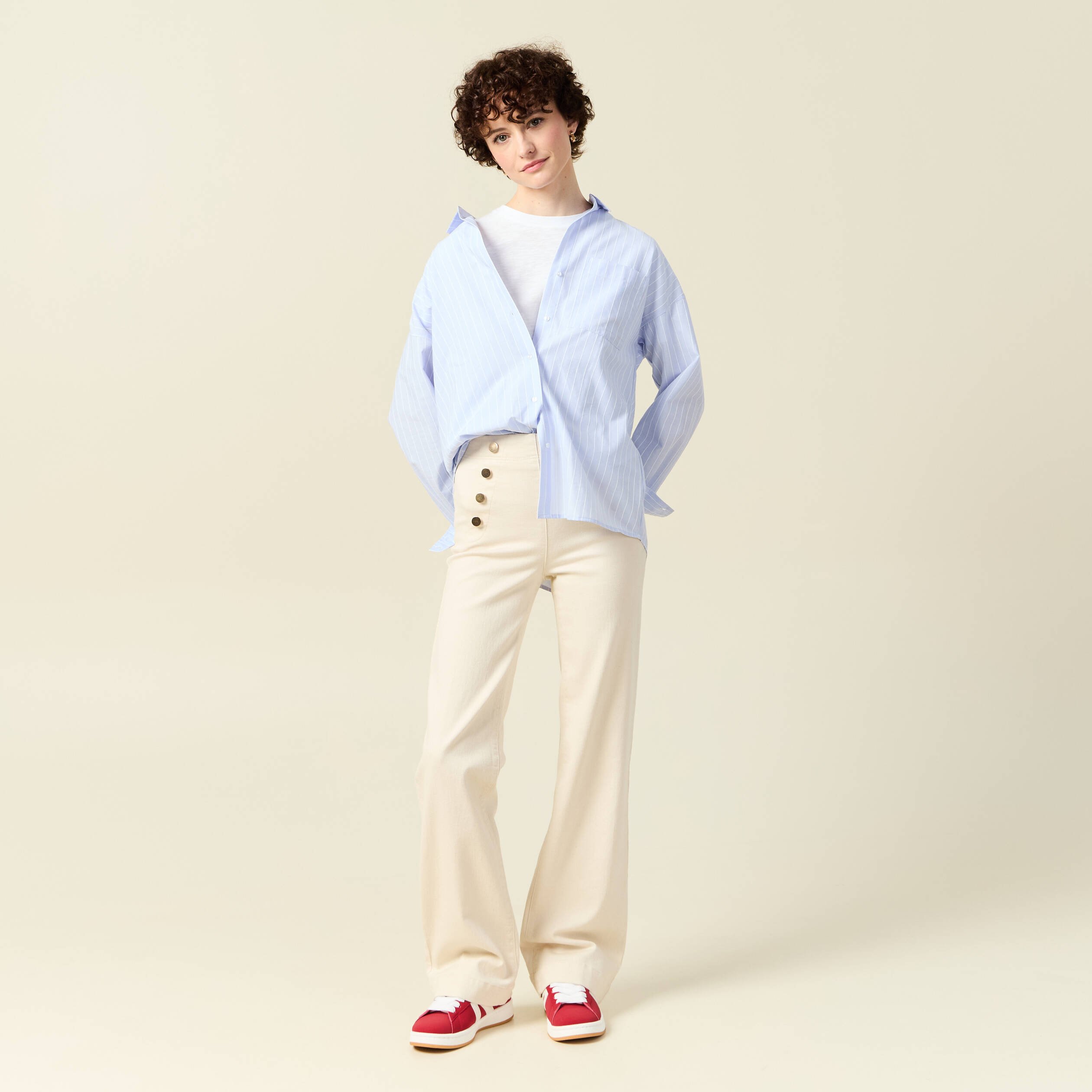 jeans flare a pont denim blanc femme Jeans flare à pont denim blanc femme