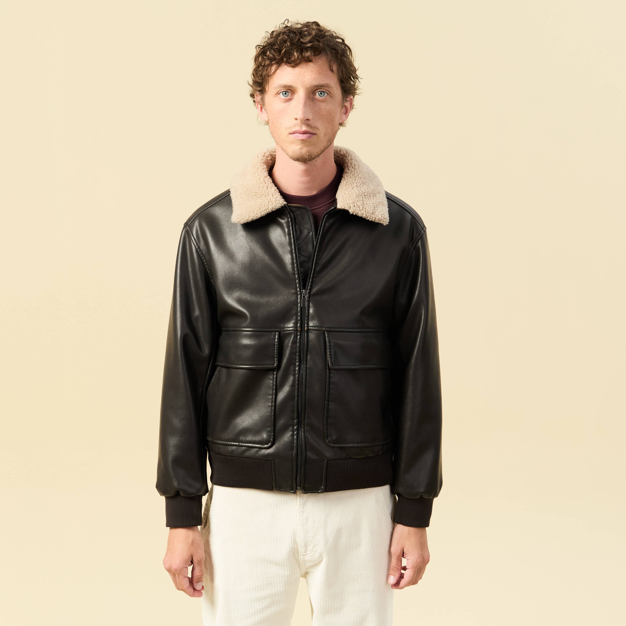 Blouson aviateur manches longues marron fonc&eacute; homme