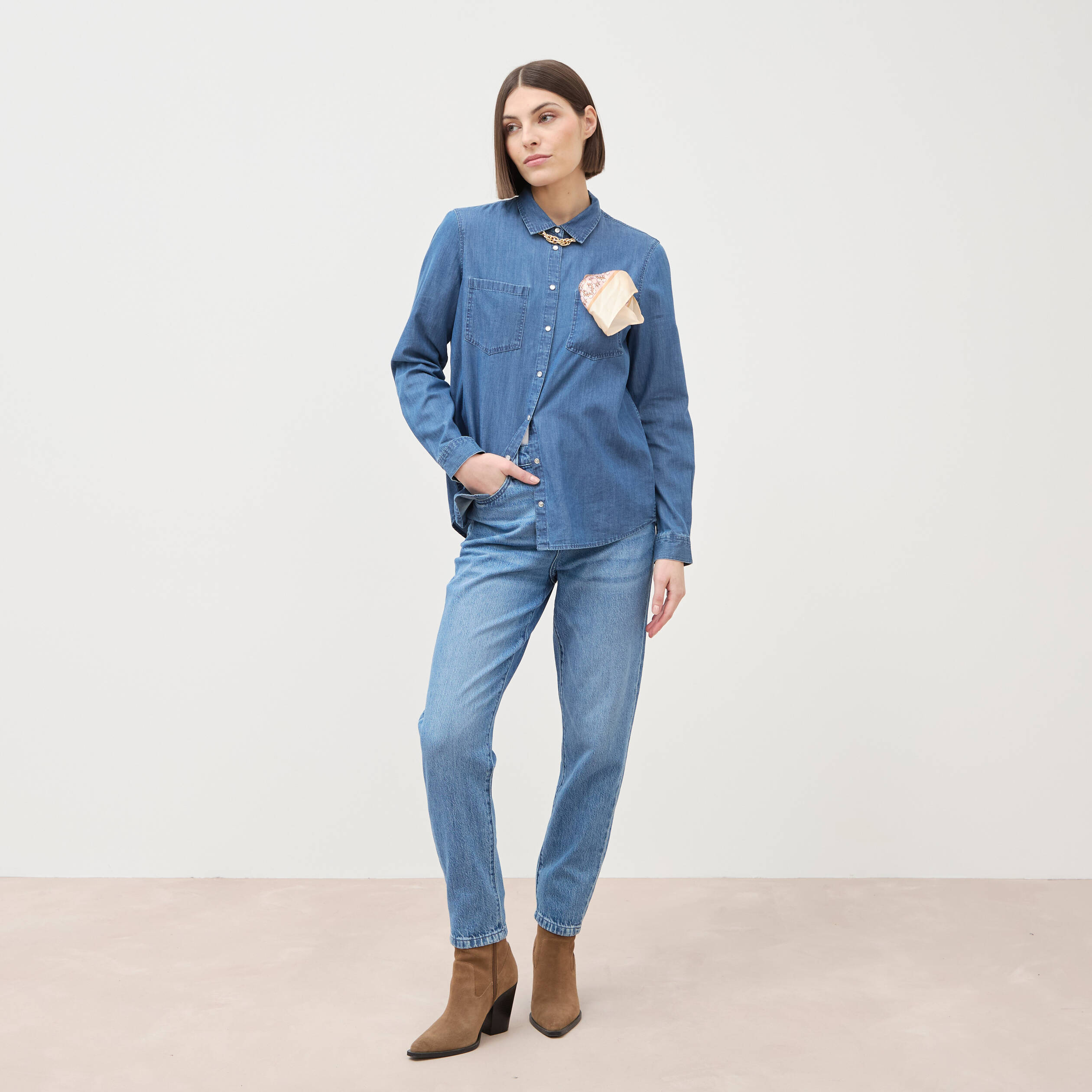Jeans mom 7/8&egrave;me denim used femme