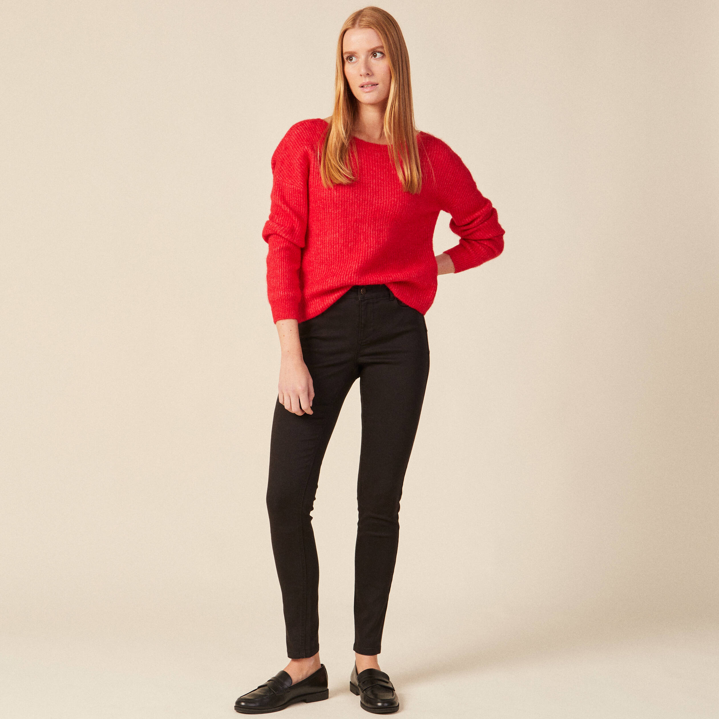 Pull manches longues rose framboise femme
