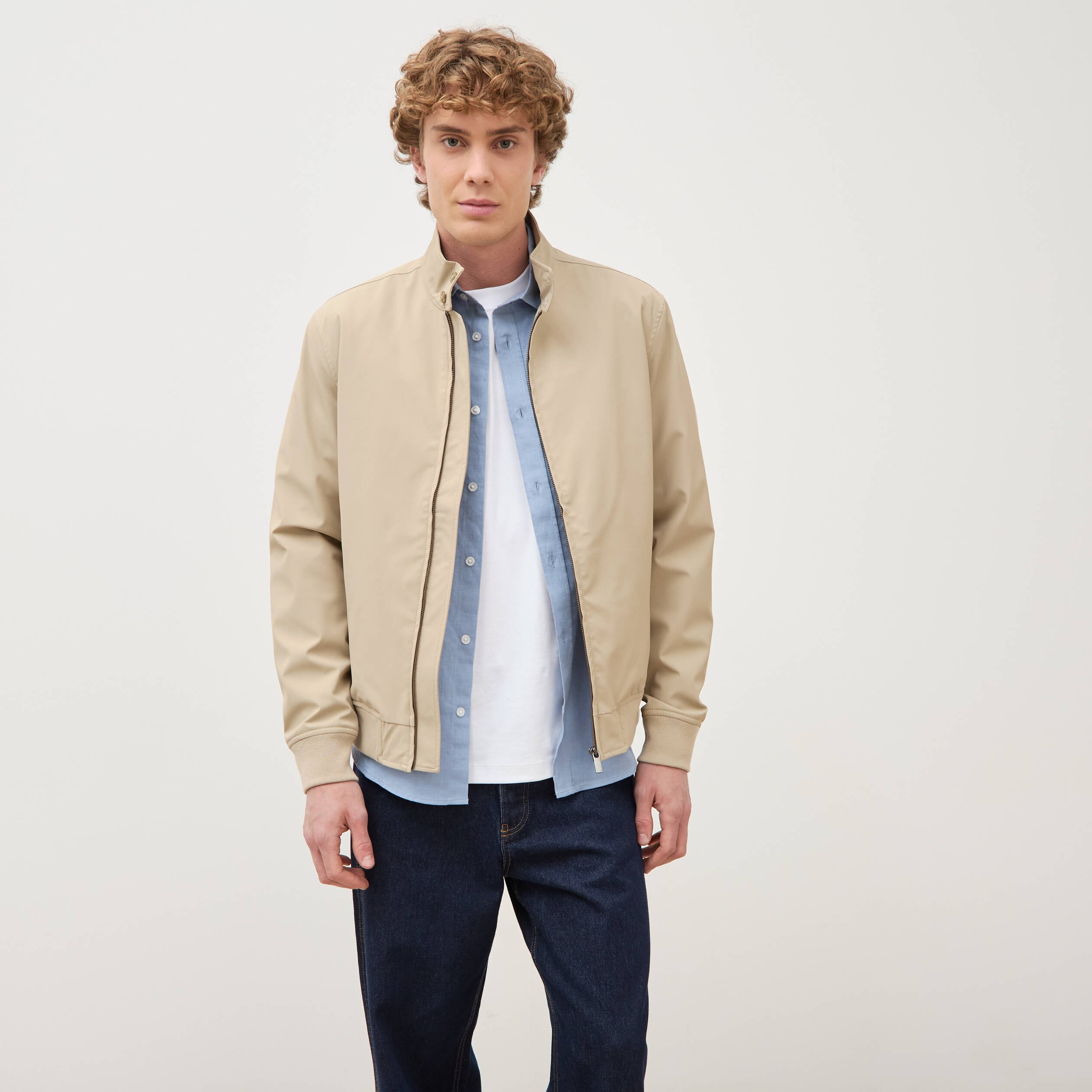 Blouson col camionneur manches longues beige homme