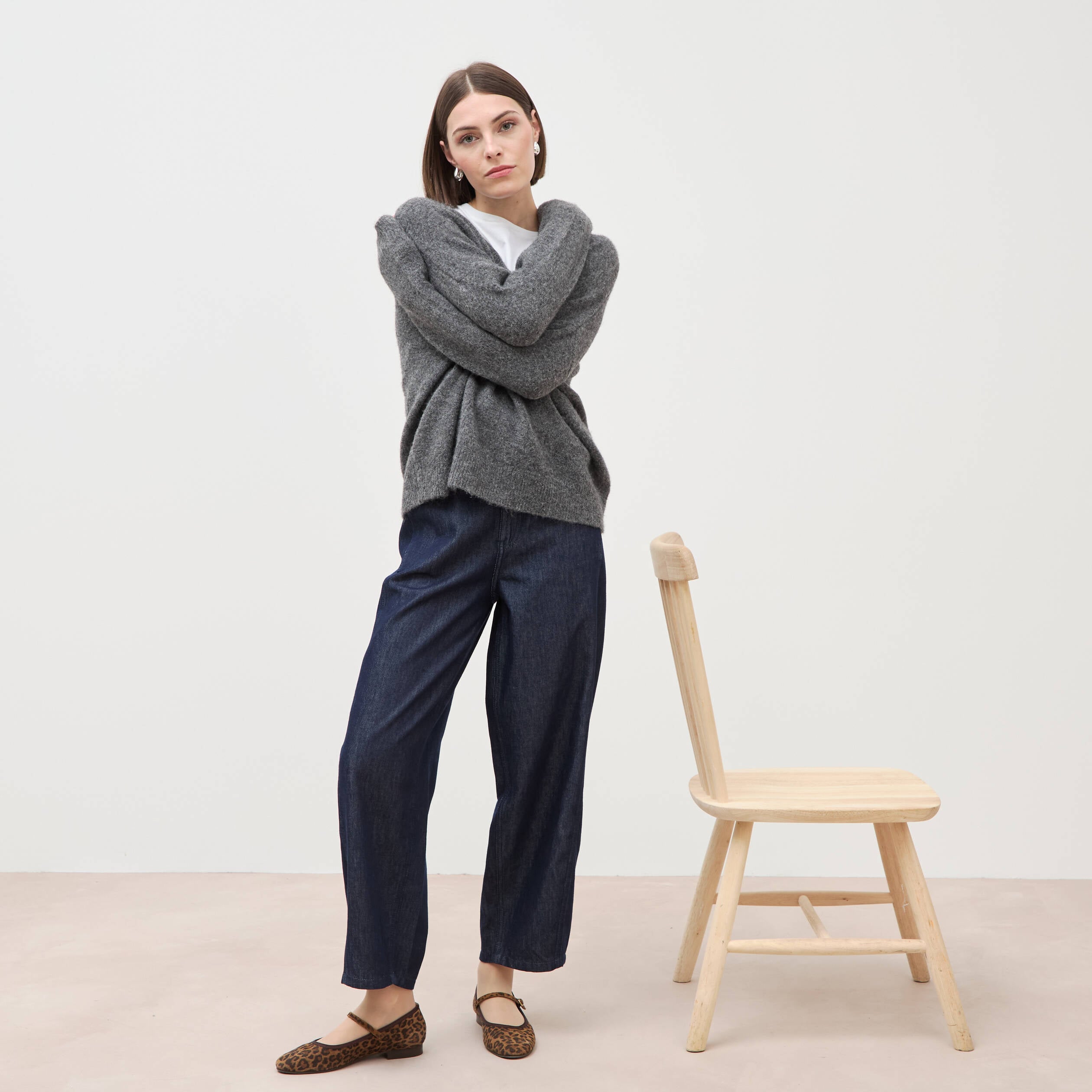 Jeans slouchy taille haute denim brut femme