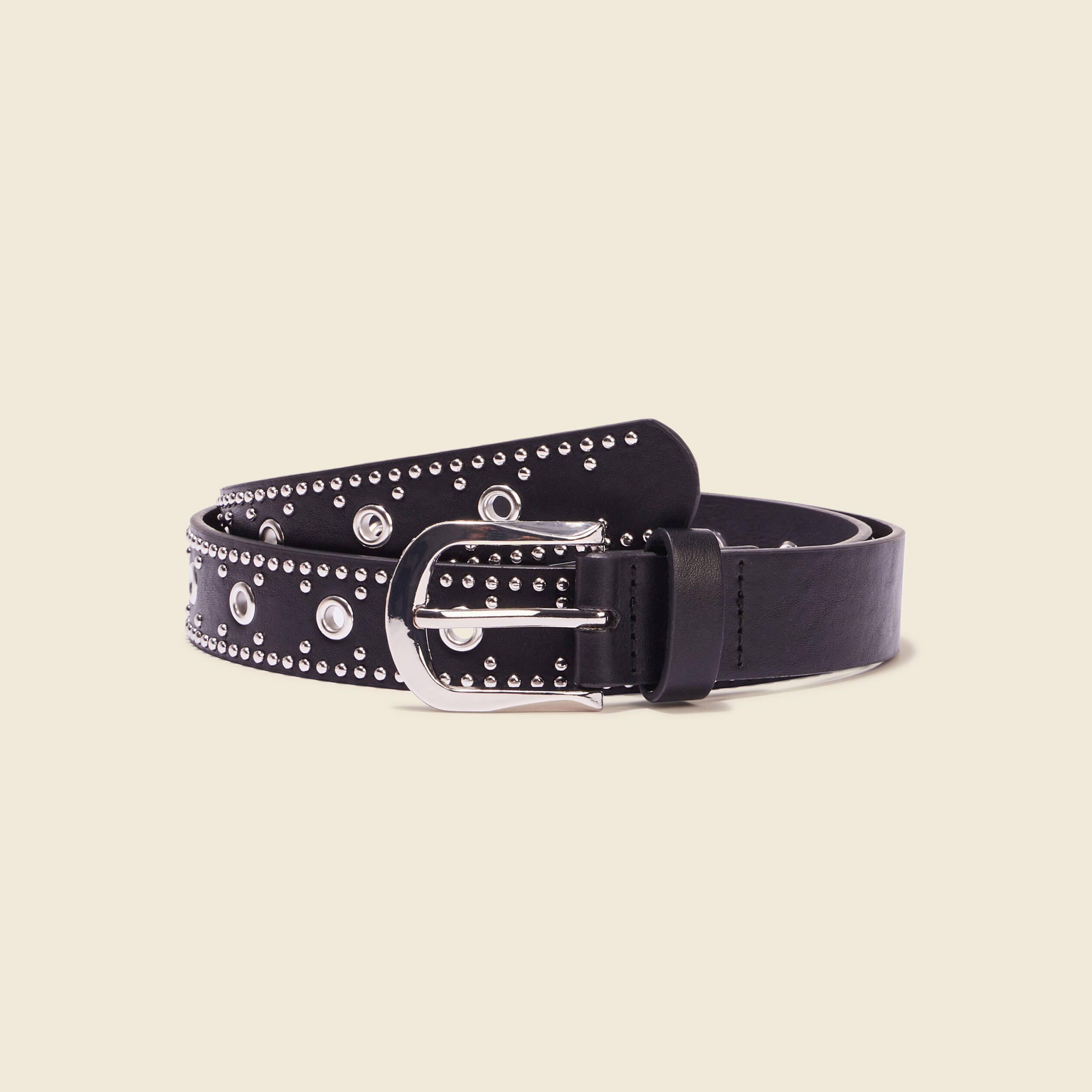Ceinture à clous et oeillets noir femme
