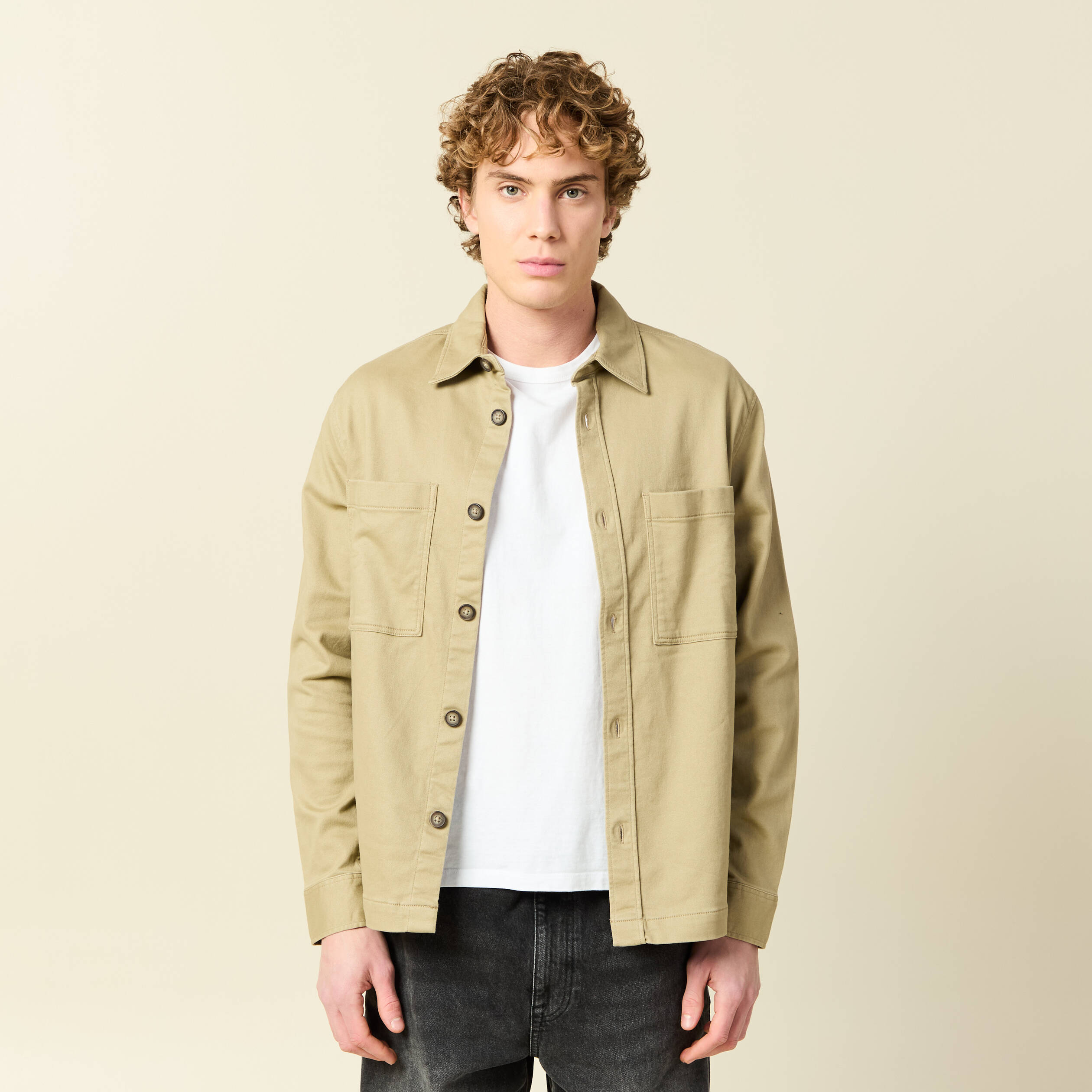 Surchemise manches longues beige fonce homme