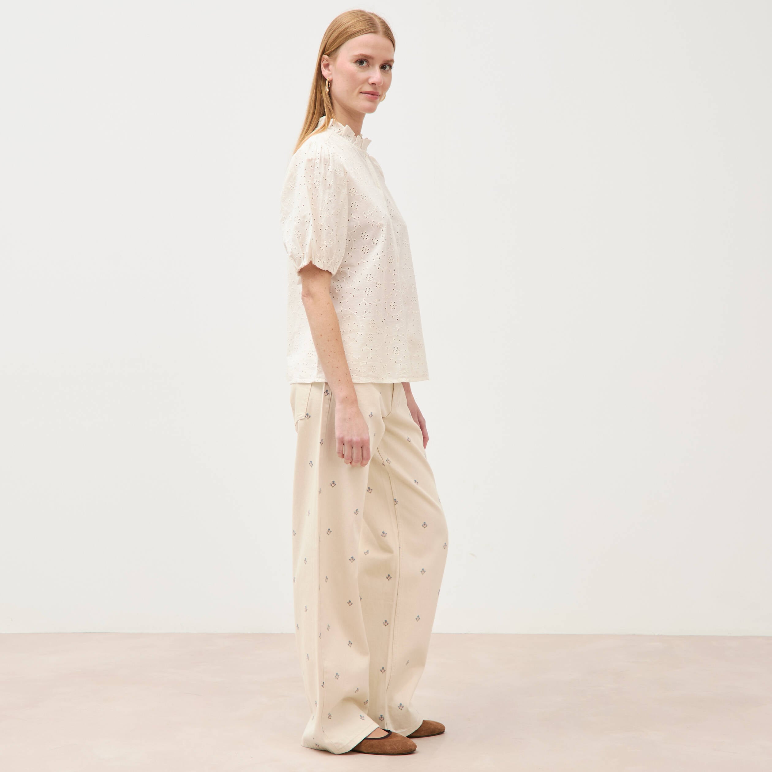 Chemise en coton manches coude creme femme