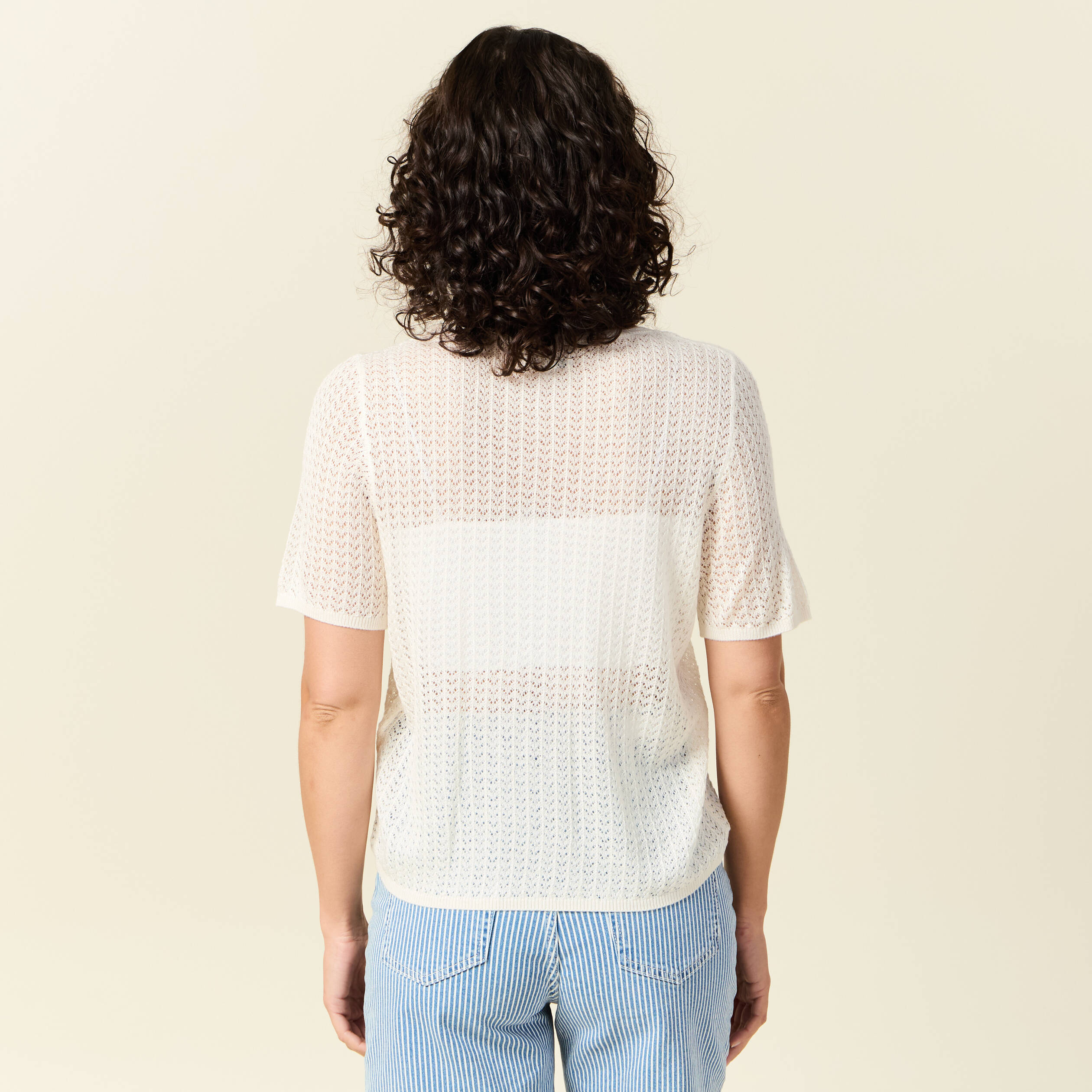 pull manches courtes ajoure creme femme Pull manches courtes ajouré creme femme