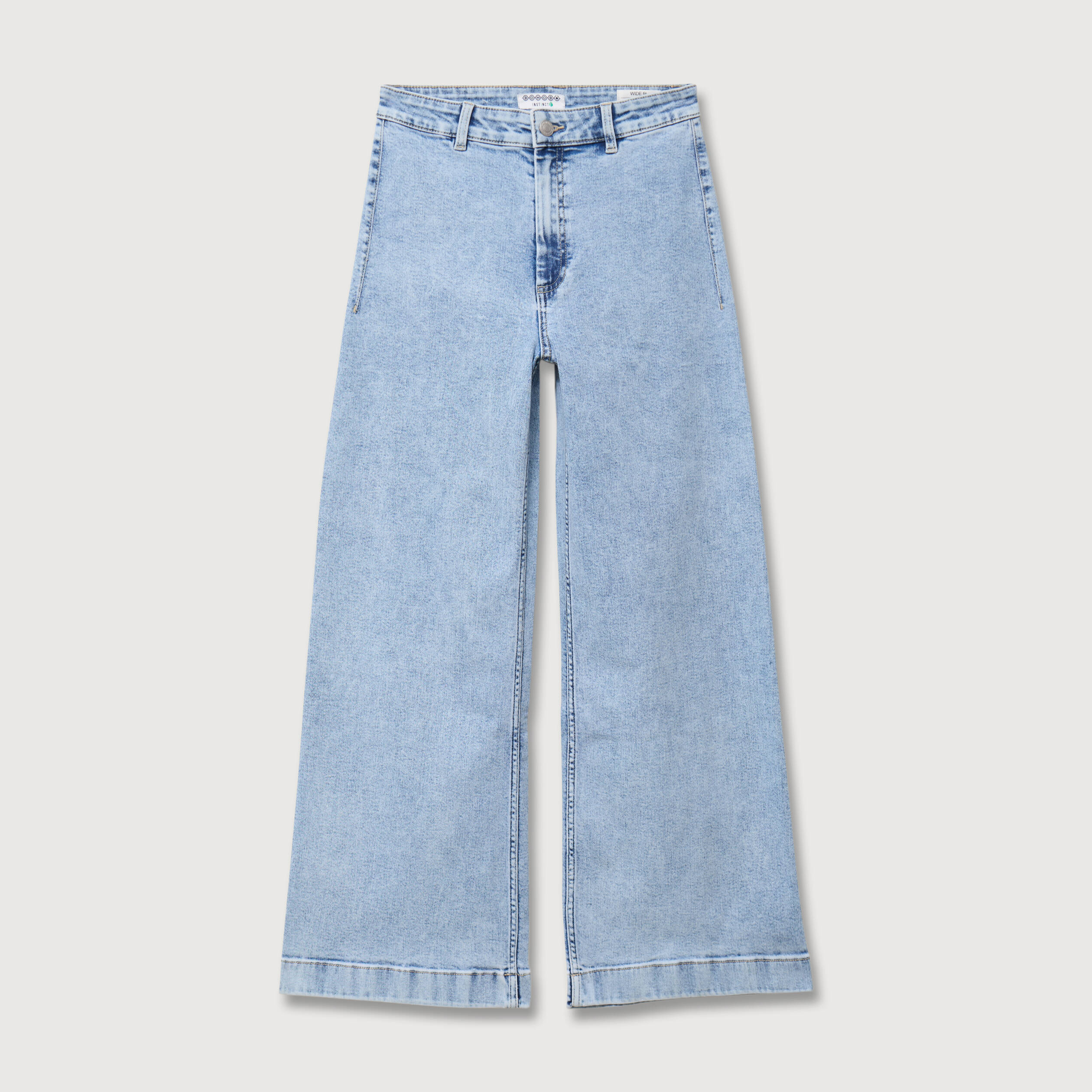 Jeans large taille haute denim bleach femme