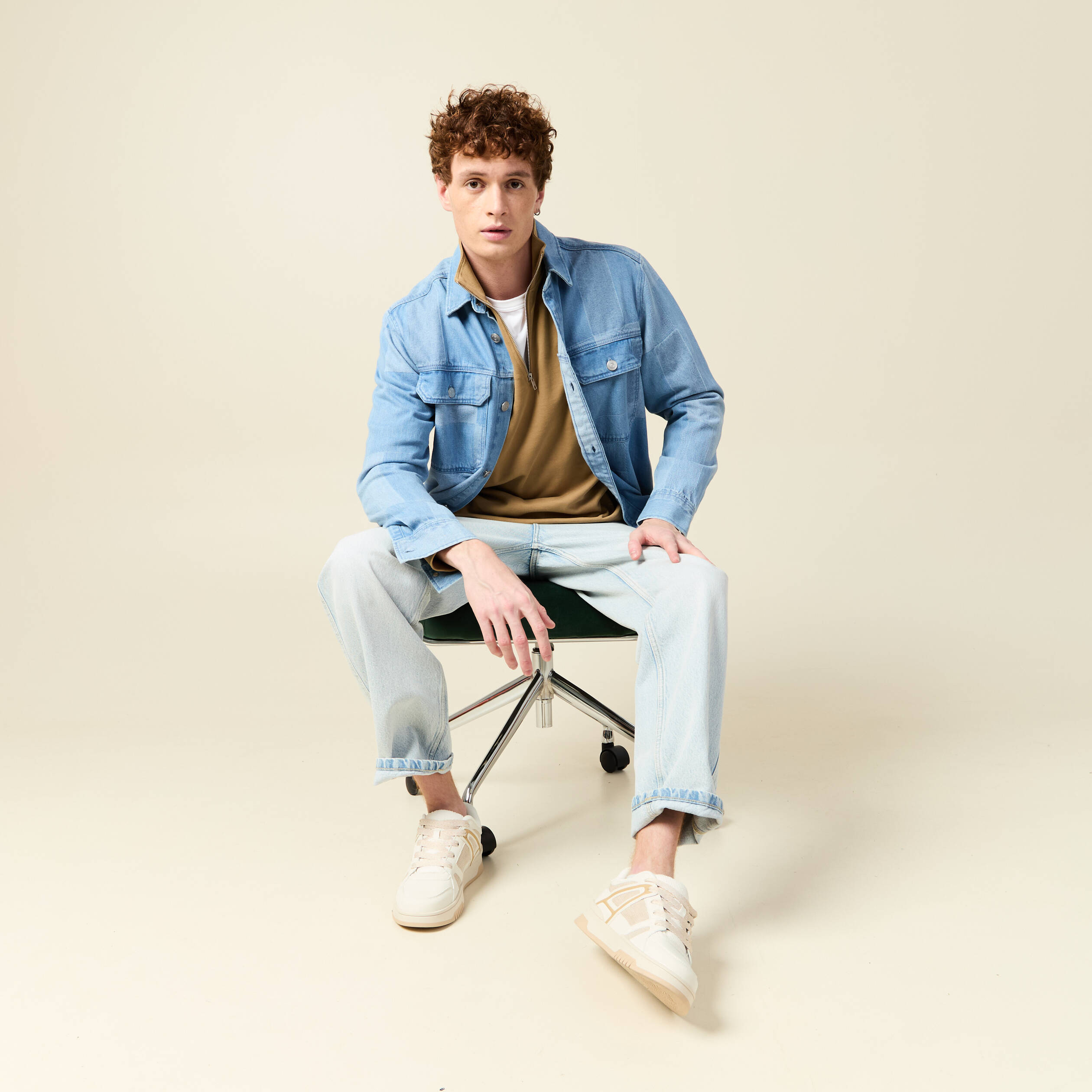Sweat manches longues en coton beige homme