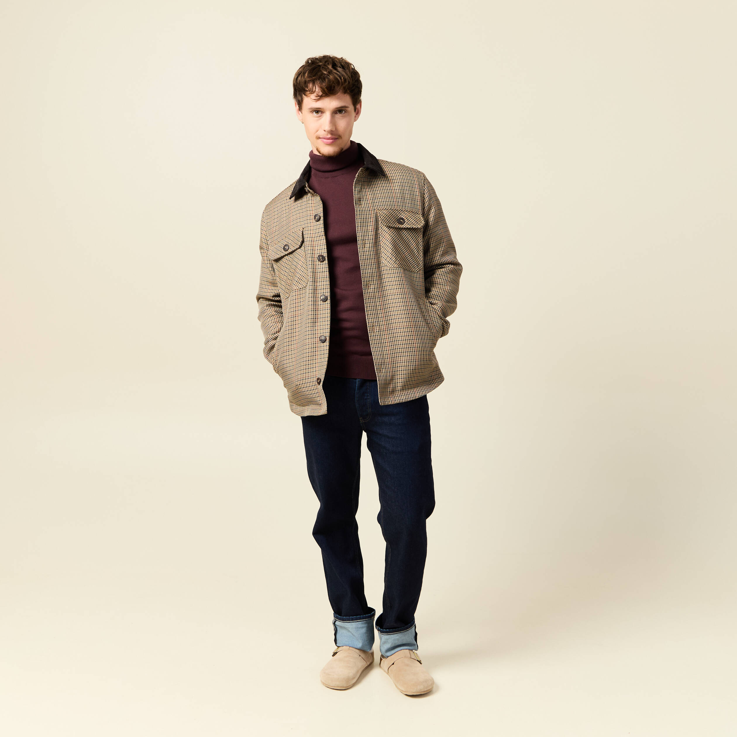 Pull droit court manches longues bordeaux homme