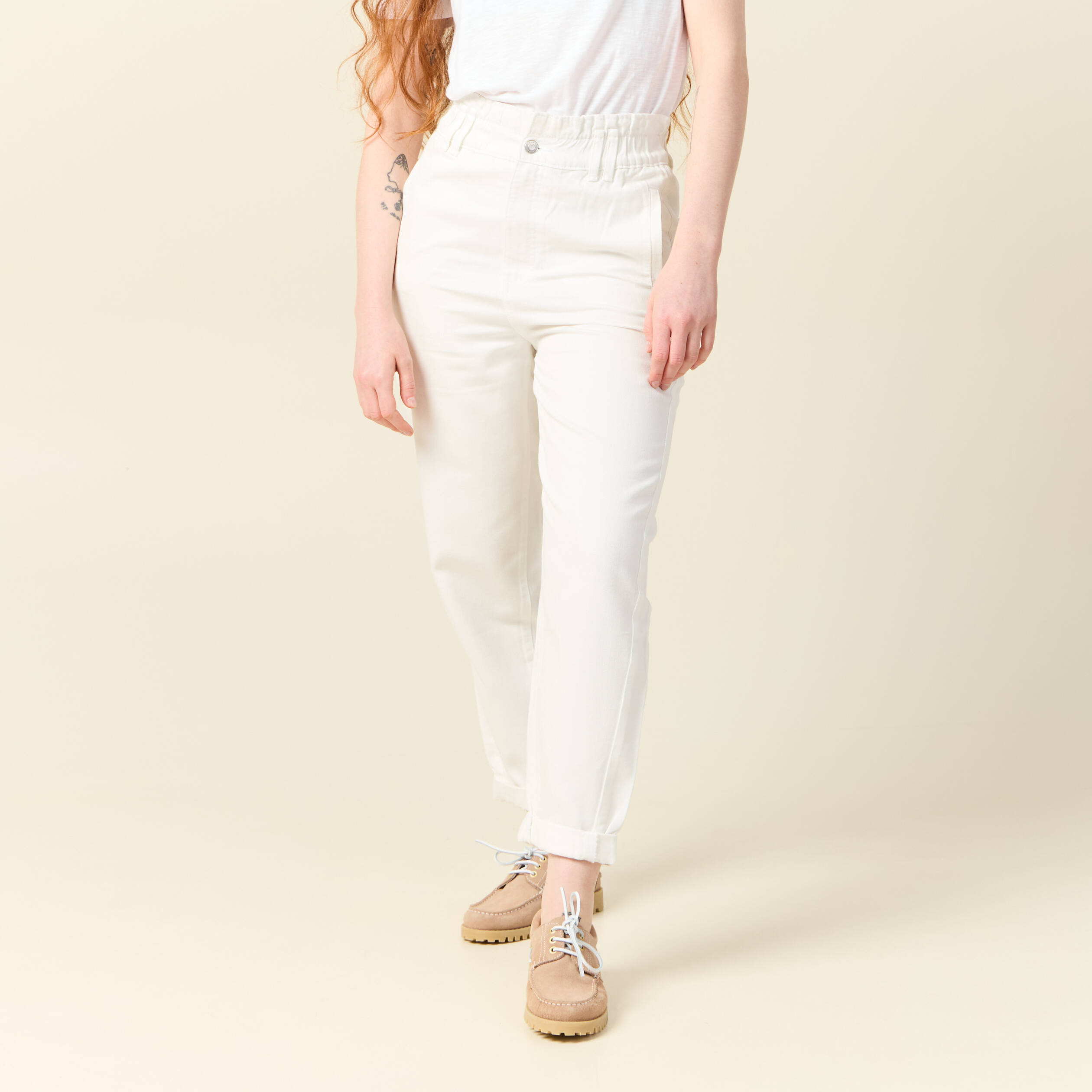 Jeans slouchy taille haute denim blanc femme