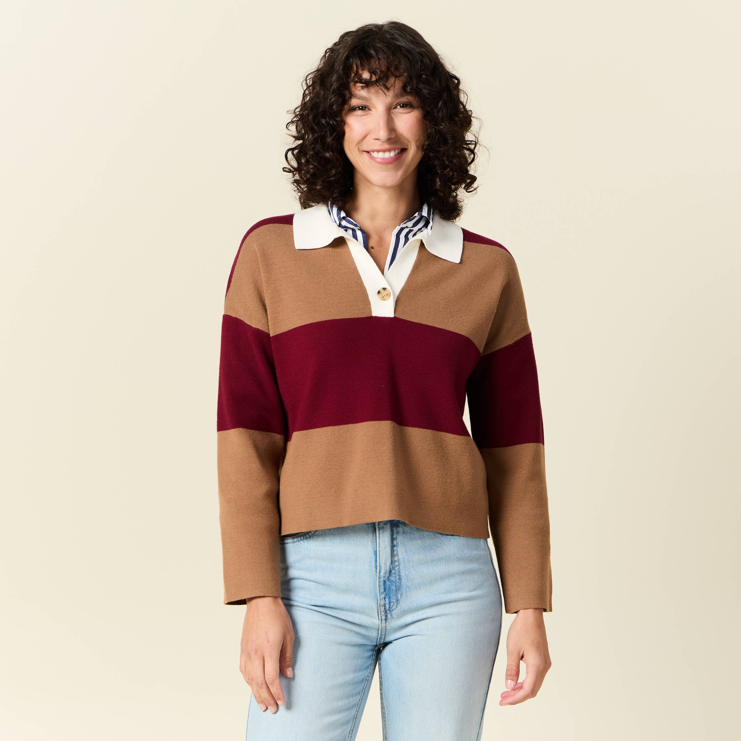 pull manches longues col polo rouge femme Pull manches longues col polo rouge femme