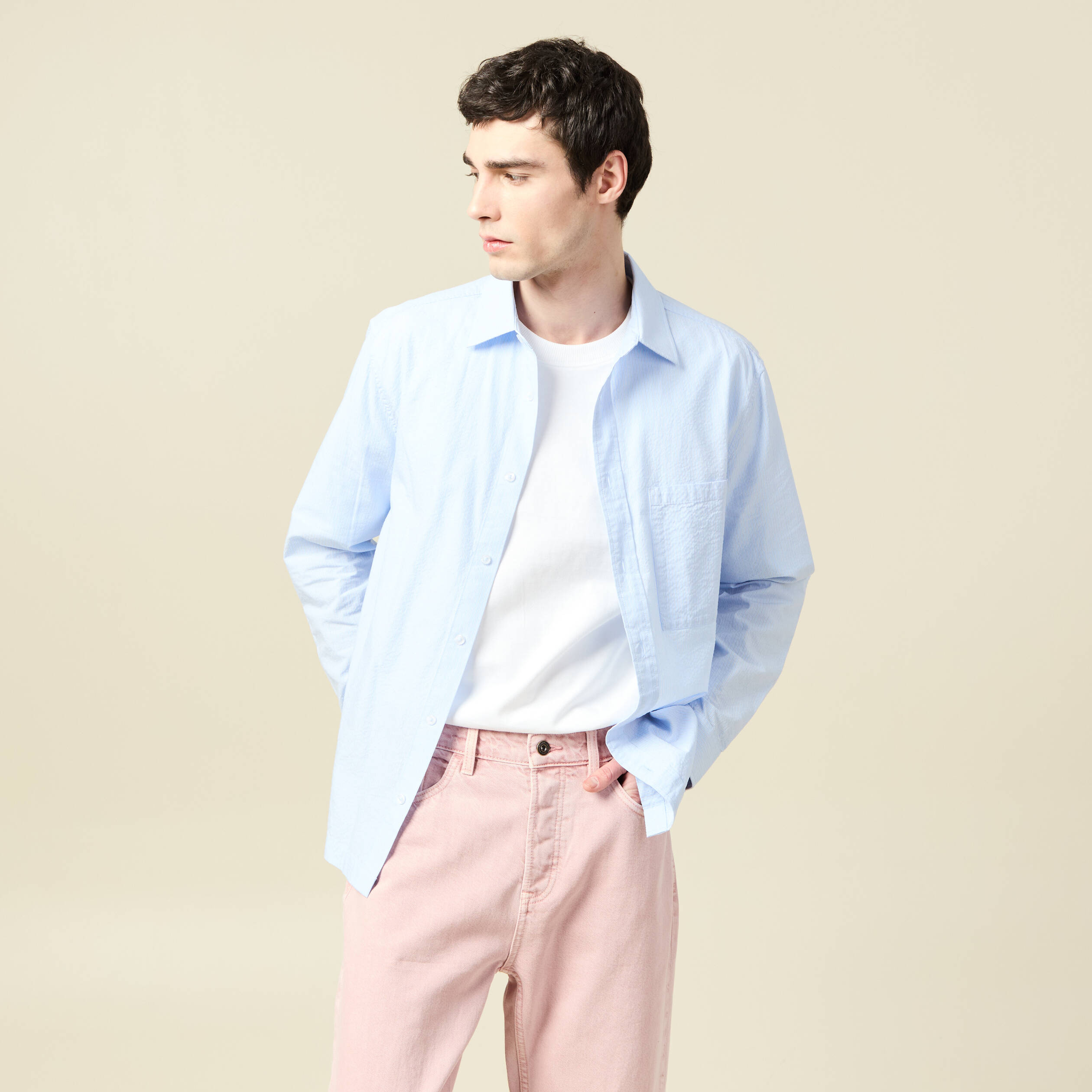 Chemise en coton manches longues bleu ciel homme