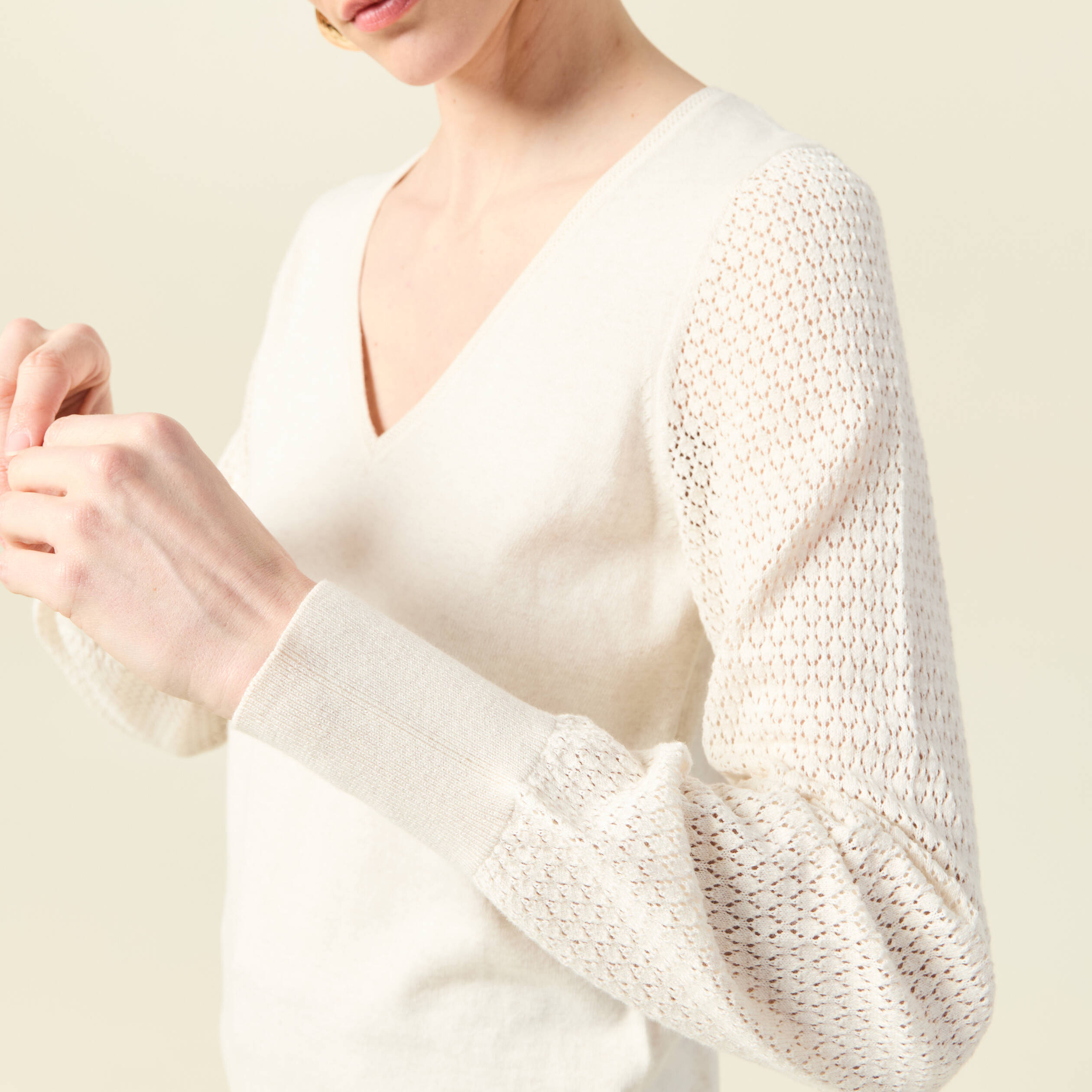 Pull manches longues creme femme