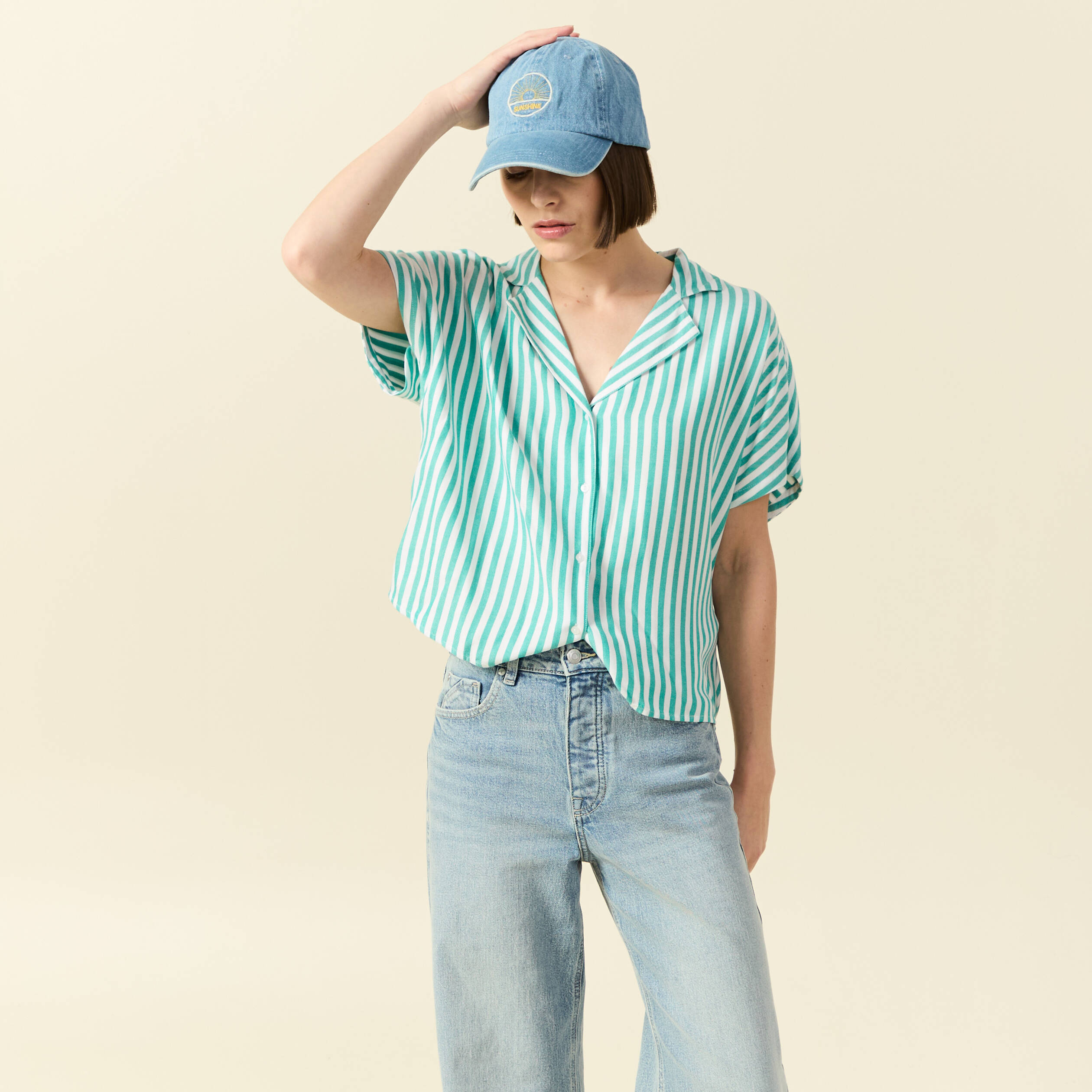 Chemise manches 3/4 vert turquoise femme