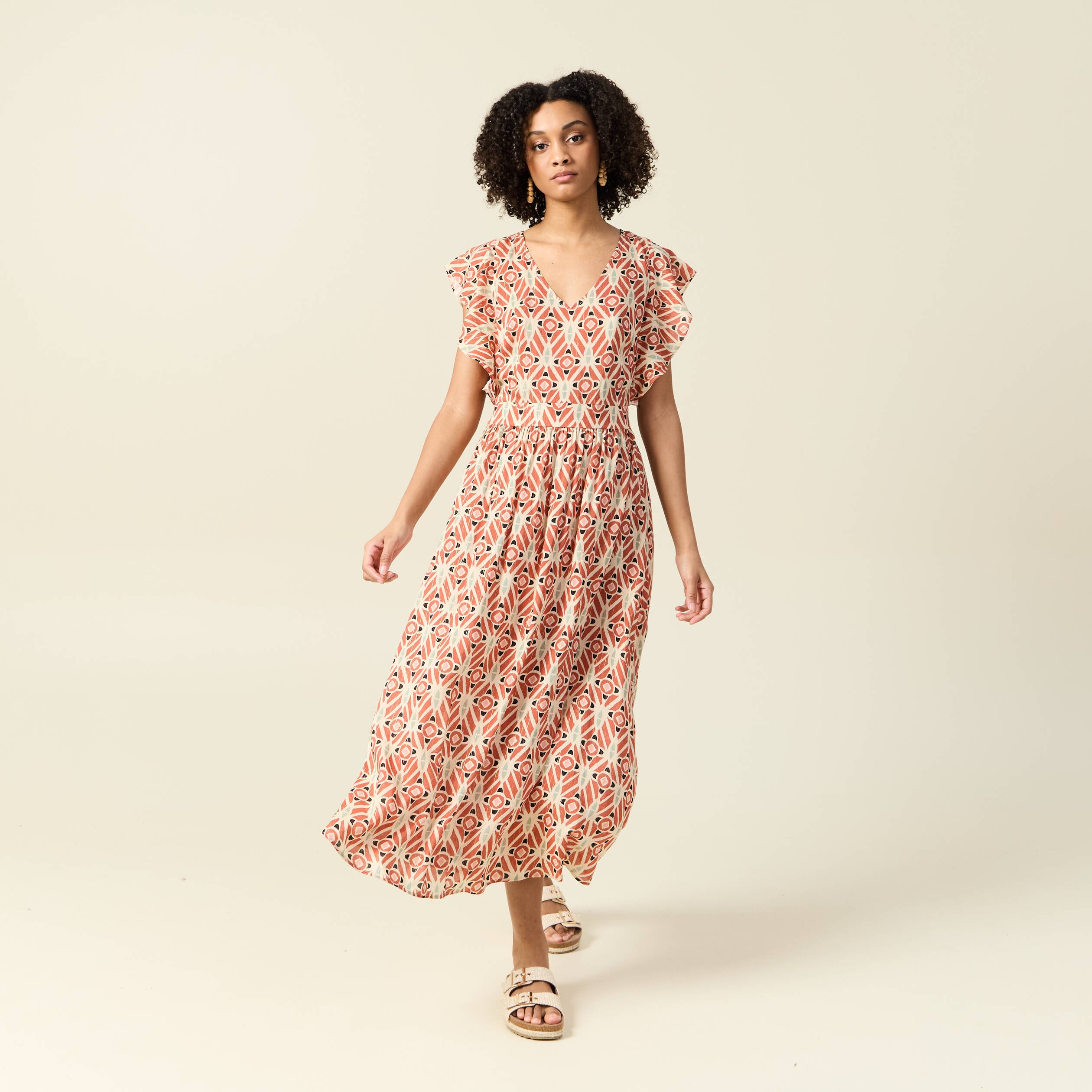 robe longue droite fluide terracotta femme Robe longue droite fluide terracotta femme