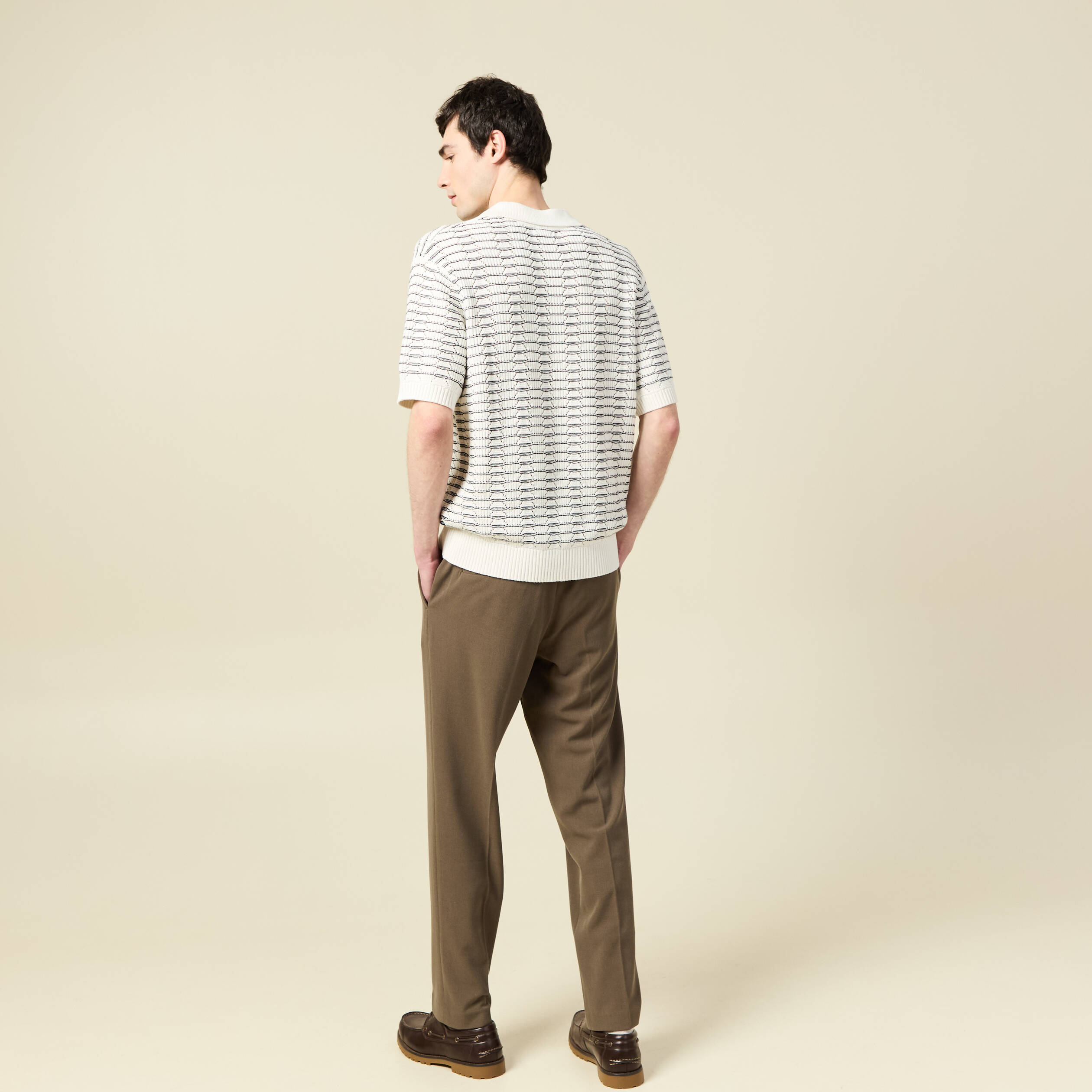 Polo ample en coton manches courtes ecru homme