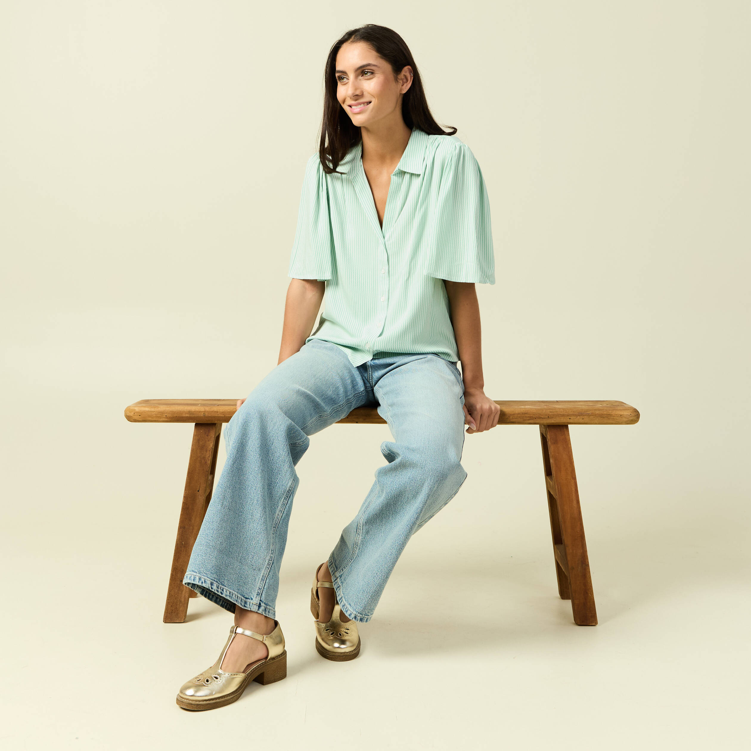 Chemise manches courtes vert pastel femme