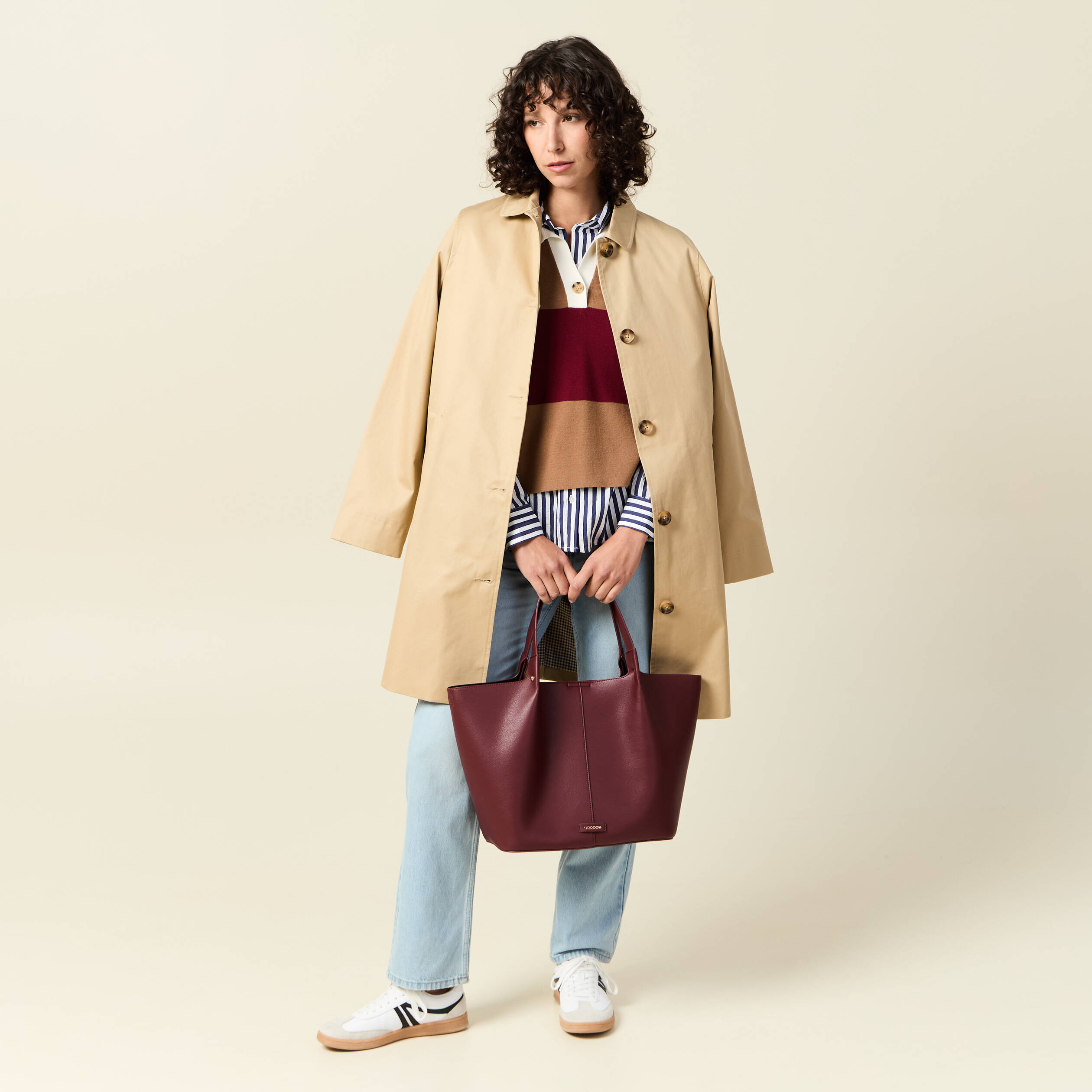 Trench long enduit beige femme