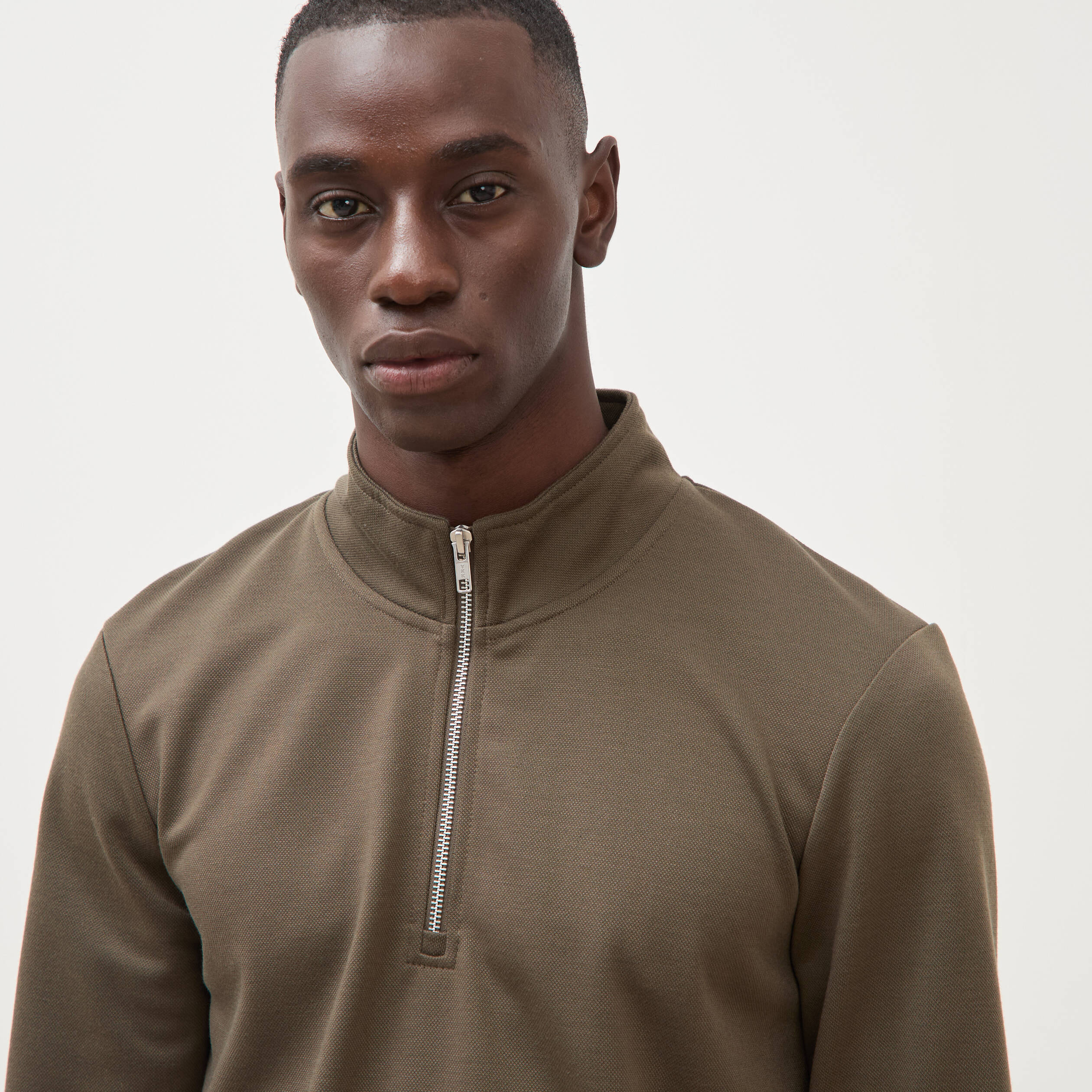 Sweat droit col montant manches longues taupe homme